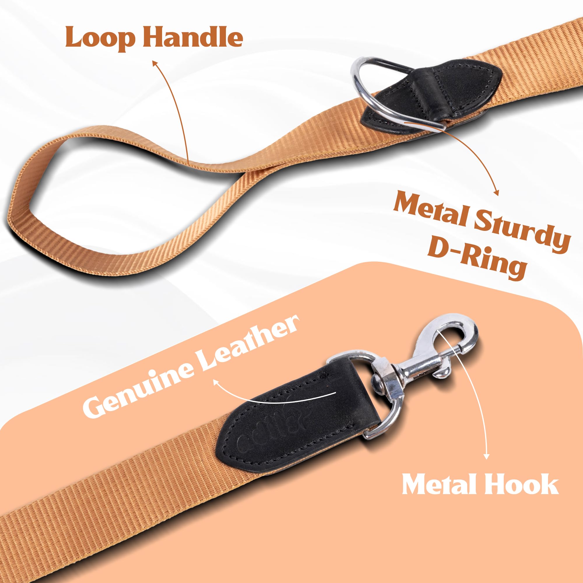 ADIL's Nylon Dog Leash, Heavy Duty Walking Lead with 360° Swivel Metal Hook 1.5 Inch Wide Durable Training Cord with Comfortable Loop Handle for Medium Large Dogs