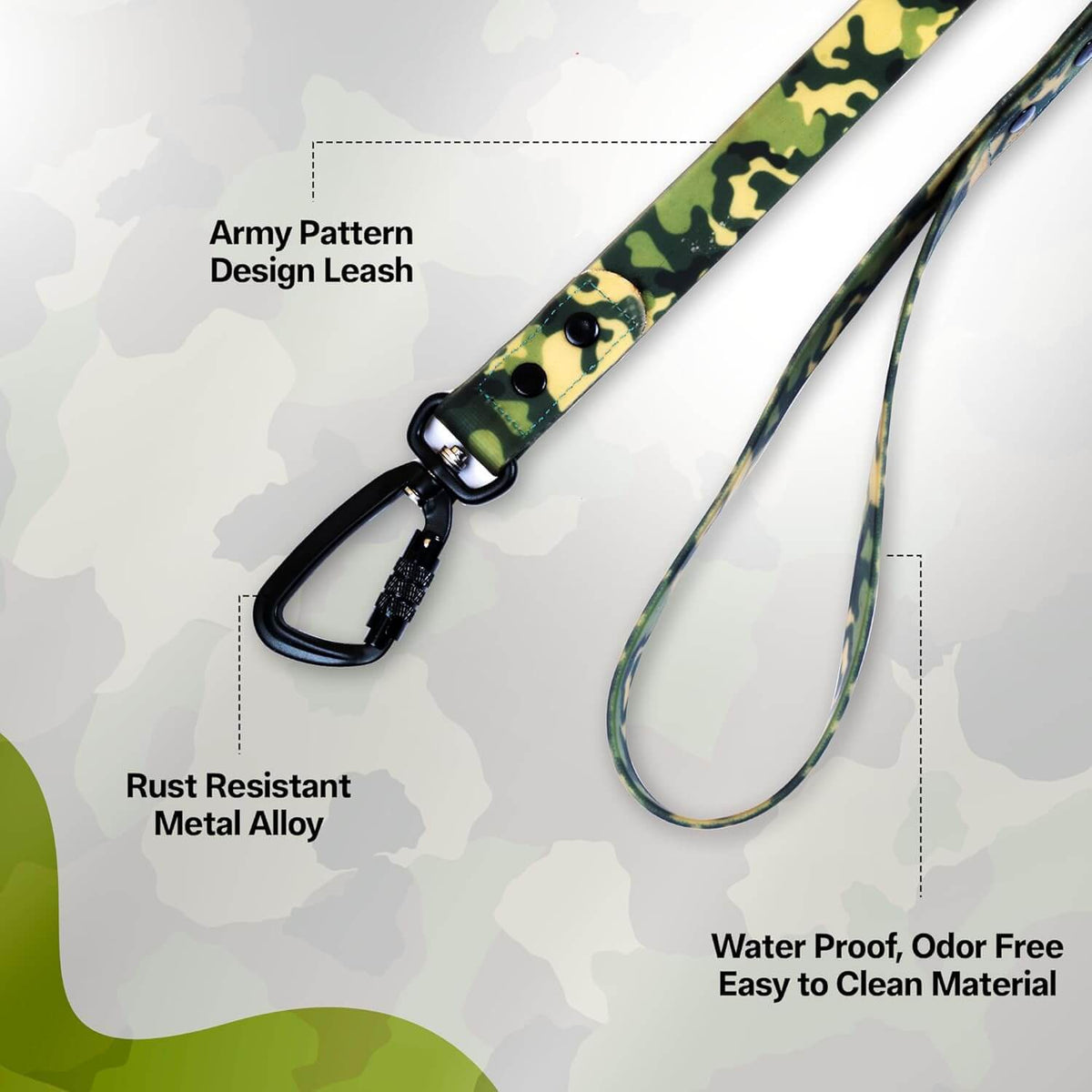 Army Print Biothane Leash - Waterproof Leashes for Dogs, Metal Hook, A ...
