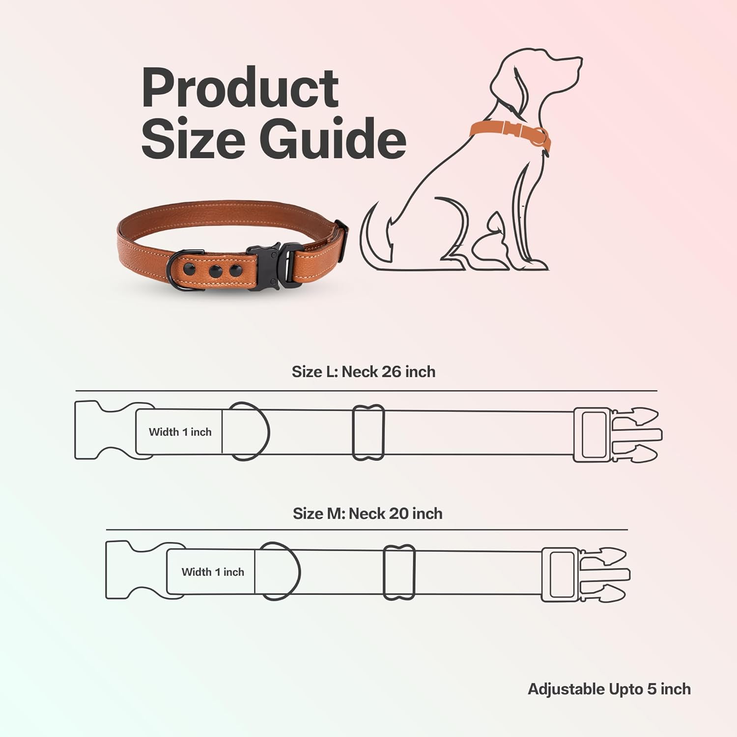 Adil’S Softy Leather Dog Collar 1inch, Dog Neck Belt for Medium to Large Pets – Leather Collars for Dog, Neck Adjustable 12-26 Inch