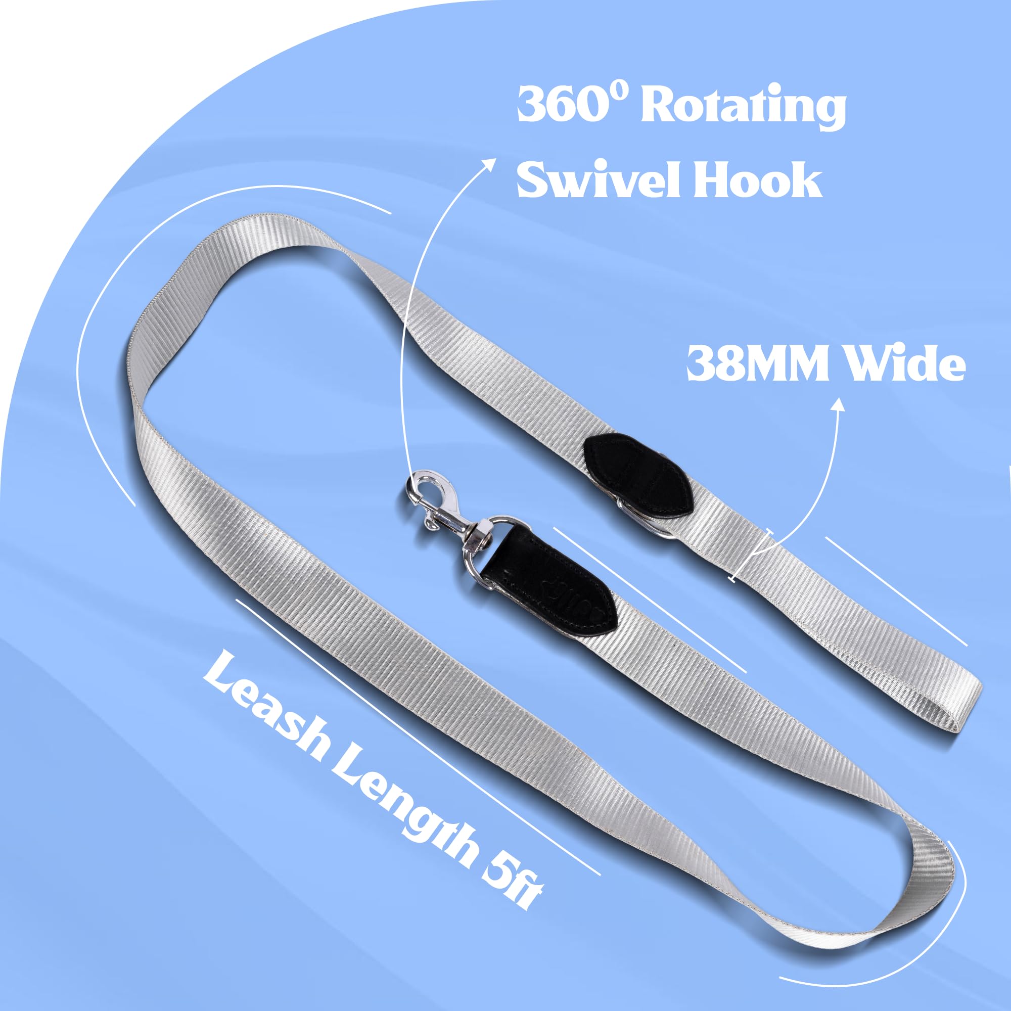 ADIL's Nylon Dog Leash, Heavy Duty Walking Lead with 360° Swivel Metal Hook 1.5 Inch Wide Durable Training Cord with Comfortable Loop Handle for Medium Large Dogs