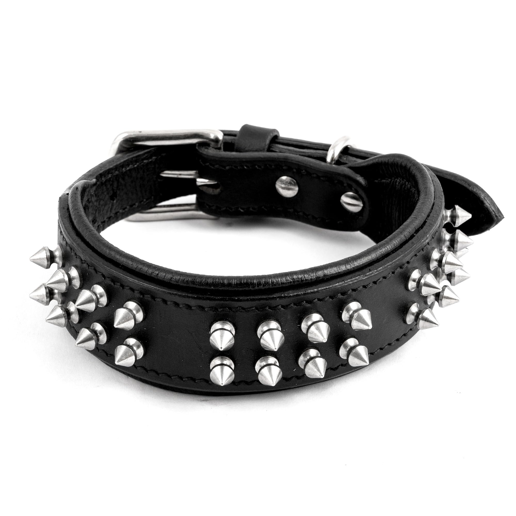 ADIL'S Leather Dog Collar With Spike, Adjustable Metal Buckle Studded Collars For Small, Medium, & Large Dog With D Ring, Width: 38Mm