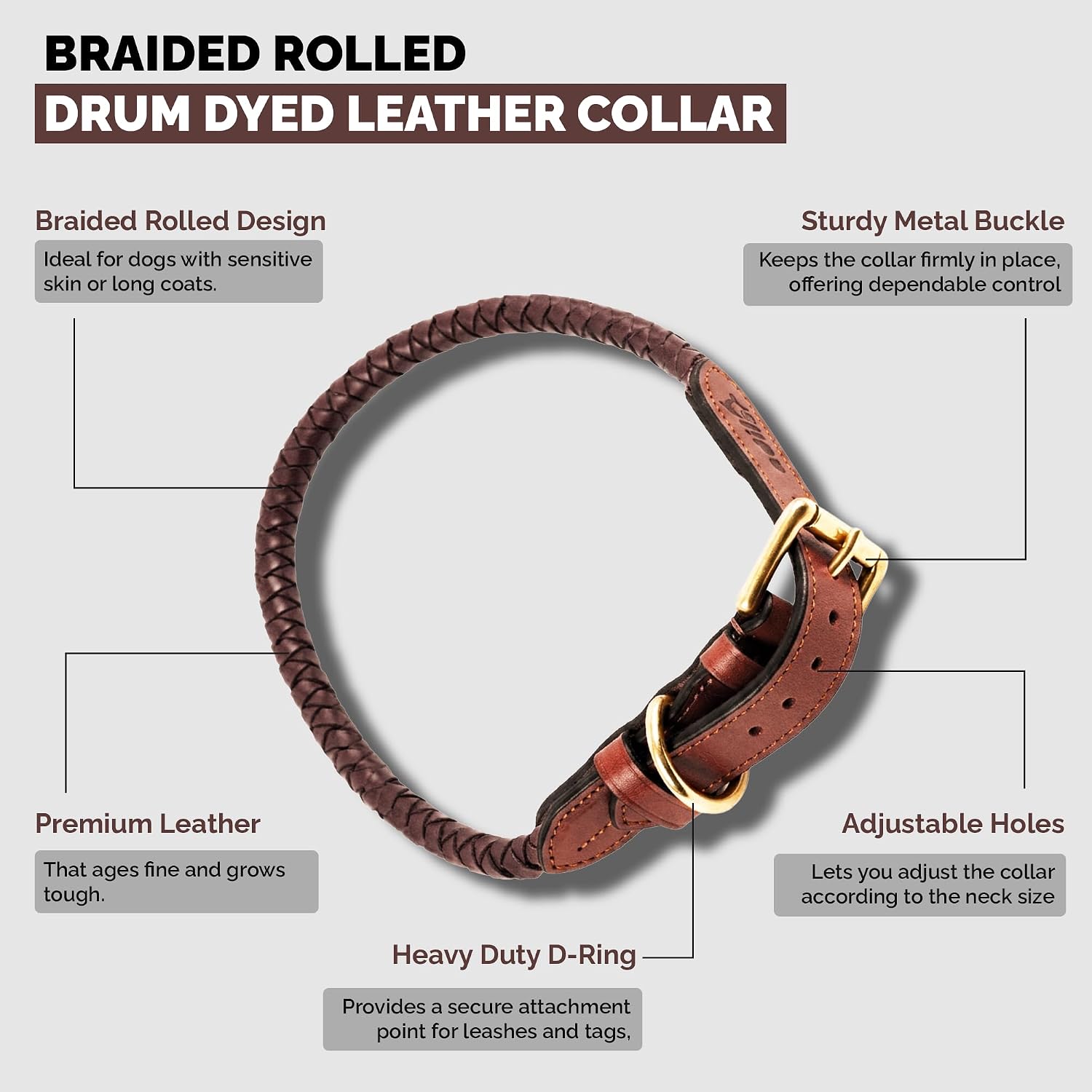Braided Rolled Drum Dyed (DD) Leather Dog Collar & Leash