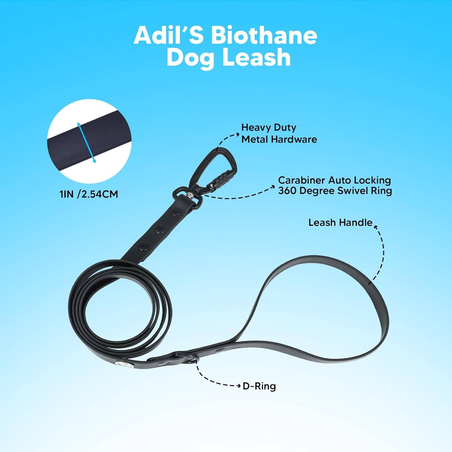 Adil’s Biothane Dog Leash - Waterproof Leashes for Dogs, Metal Hook, Adjustable 5ft Length Suitable for Dogs & Puppies, Ideal for Walking, Running & Training