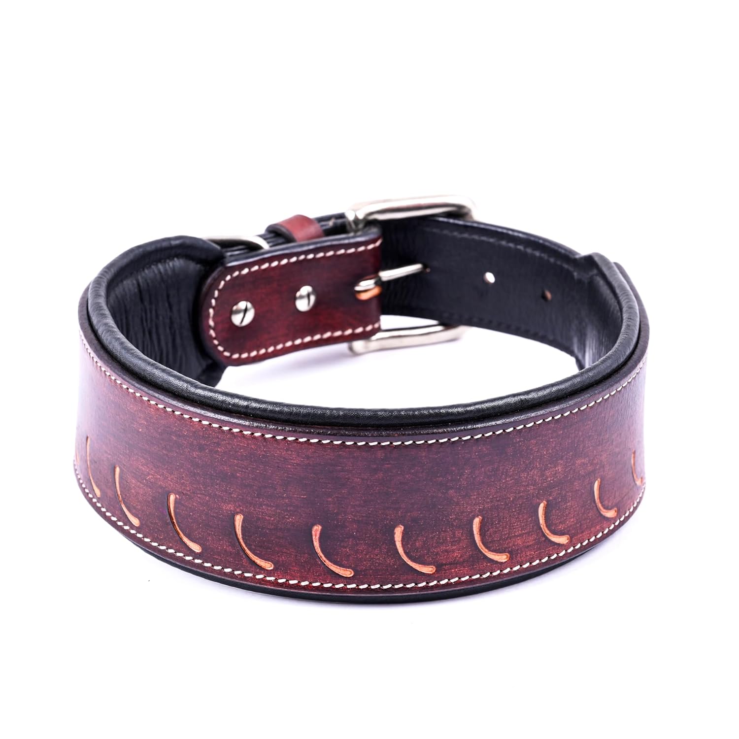 Adil’S Tooling Half Moon Cut Tooled Dog Collar 2.25INCH Width Suitable for Medium & Large Dogs, Hand Tooled Leather Dog Collar with Sturdy Hardware & Classic Design