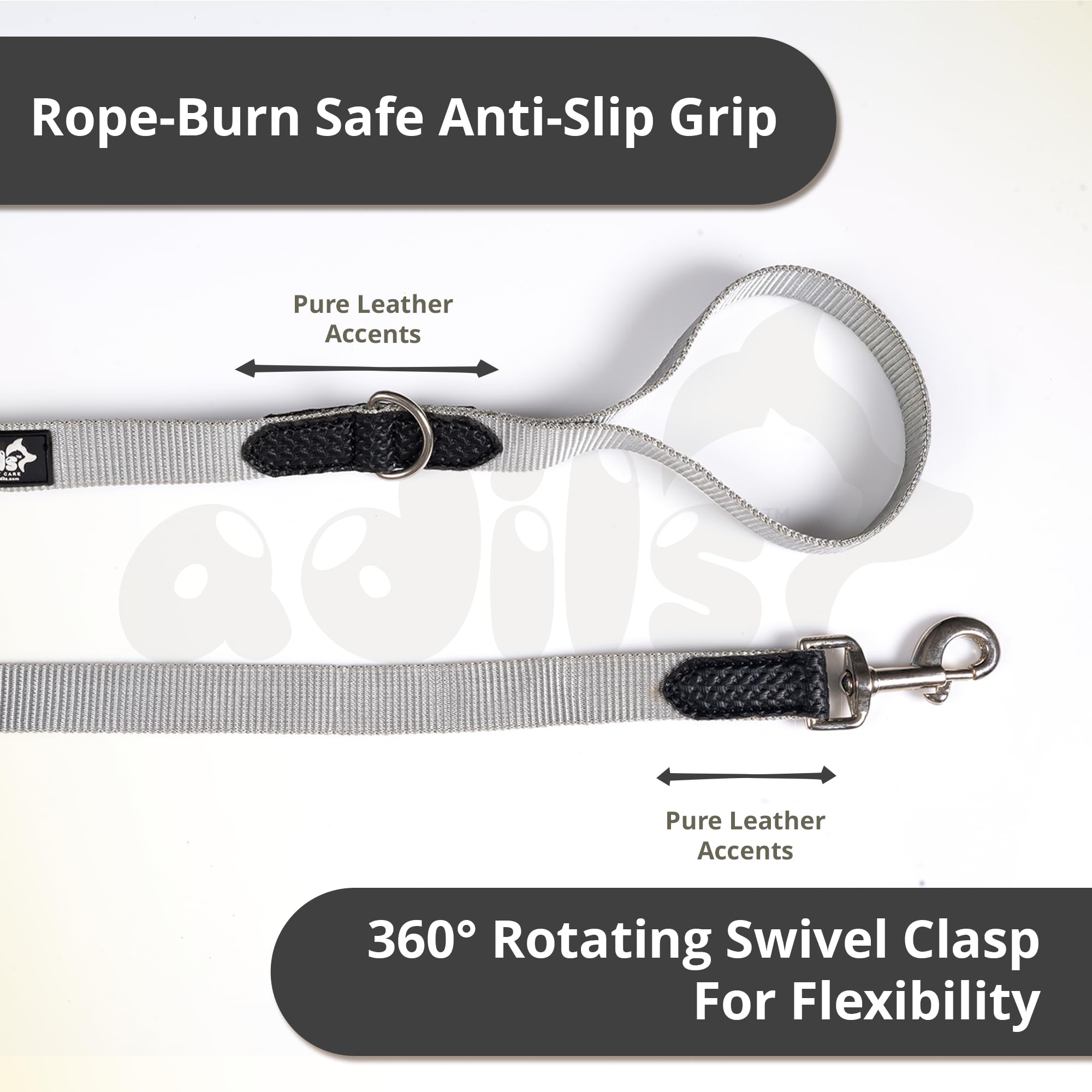 Adil’s 10FT Adjustable Dog Leash Features a Soft Leather Handle, Strong Nylon, and a 360° Swivel Hook—Durable, Comfy, and Ideal for Small to Large Dogs.