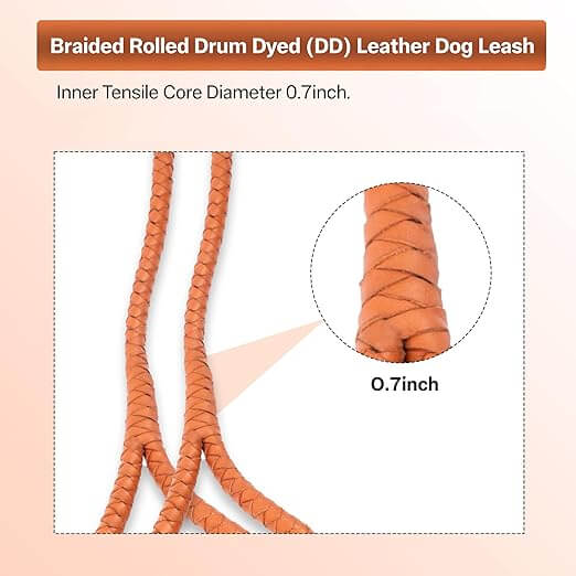 Adil’S Braided Rolled Drum Dyed Leather Dog Leash with 360 Degree Rotating Clasp 5 FT Long, Non-Slip Grip Handle, Suitable for Large & Medium Dogs