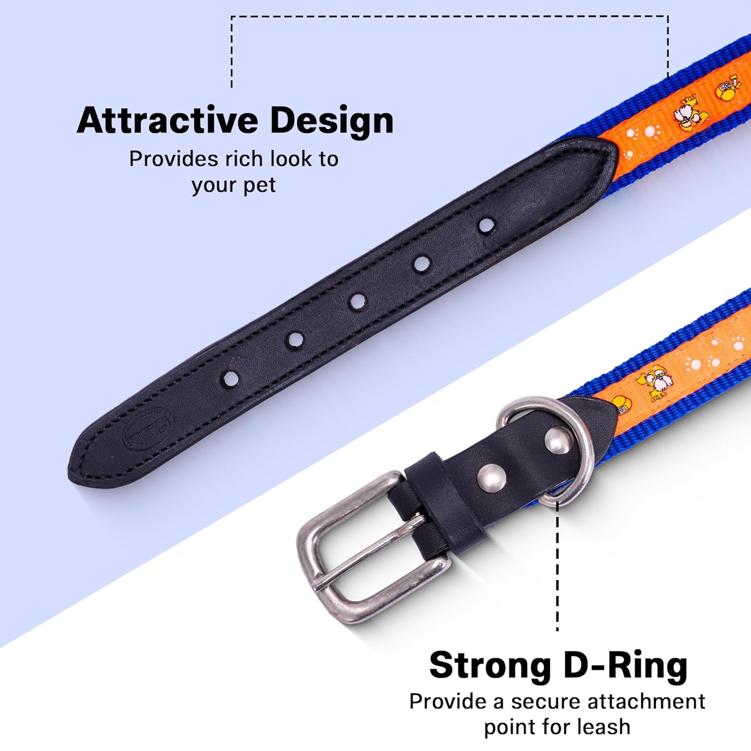 Nylon Dog Collar with Paw Print, Adjustable Metal Buckle