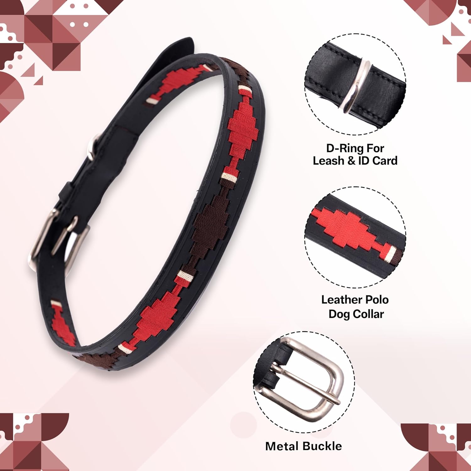 ADIL'S Polo Dog Collar,1 Inch Width Handcrafted by Artisans|Leather Dog Collar with Strong Metal Buckle & D-Ring for Small, Medium & Large Dogs