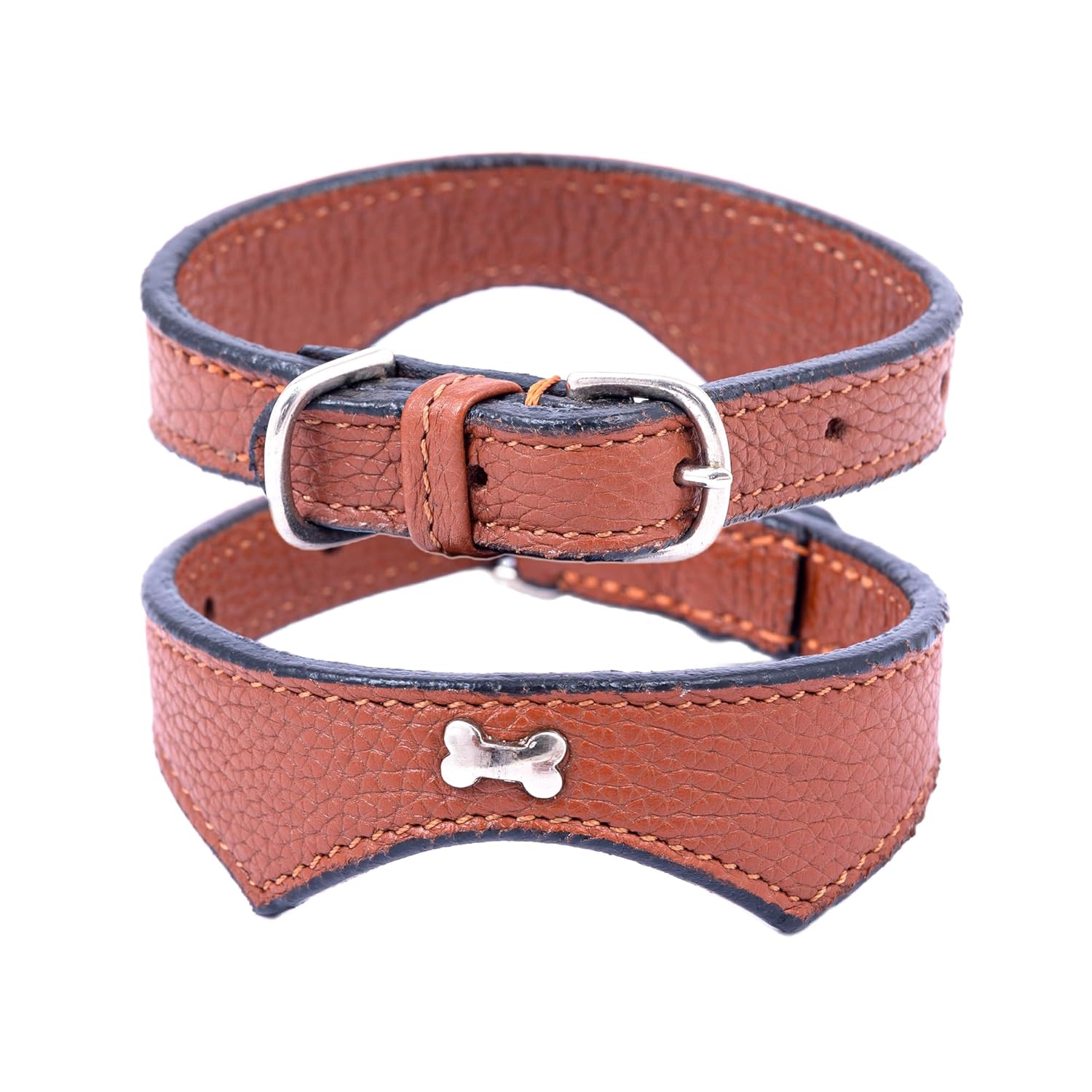 Adil’S Leather Cat Collar - Stylish Single Bone Studded Design, Breakaway Soft pet Collar, Adjustable Metal Buckle with Strong D-Ring for Leash attachments for Outdoor Adventures (Black)