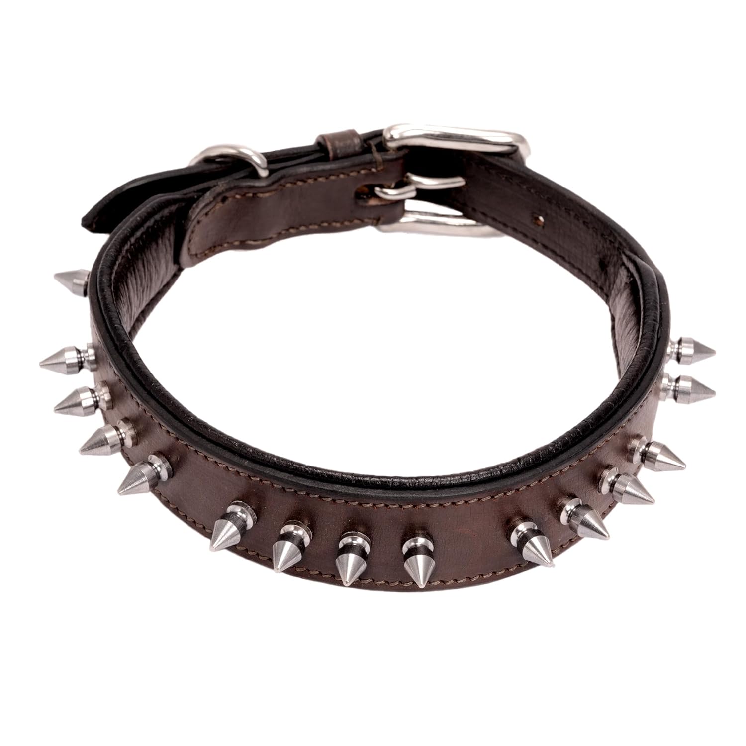 Adil’s Leather Dog Collar 32mm with Spike, Adjustable Metal Buckle Studded Collars for Small, Medium, & Large Dog with D Ring, Width (1”,1.5”,1.25”) Size (14 to 28 in)