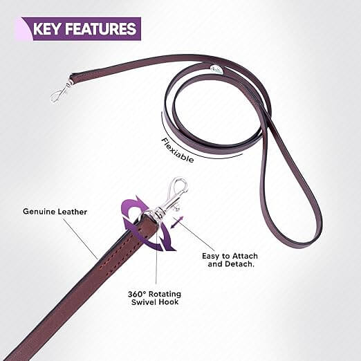 Adil’S Leather Cat Leash – Durable, Stylish & Comfortable Genuine Leather 4ft Long Leash with Secure Trigger Snap Hook for Safe Walks and Outdoor Adventures