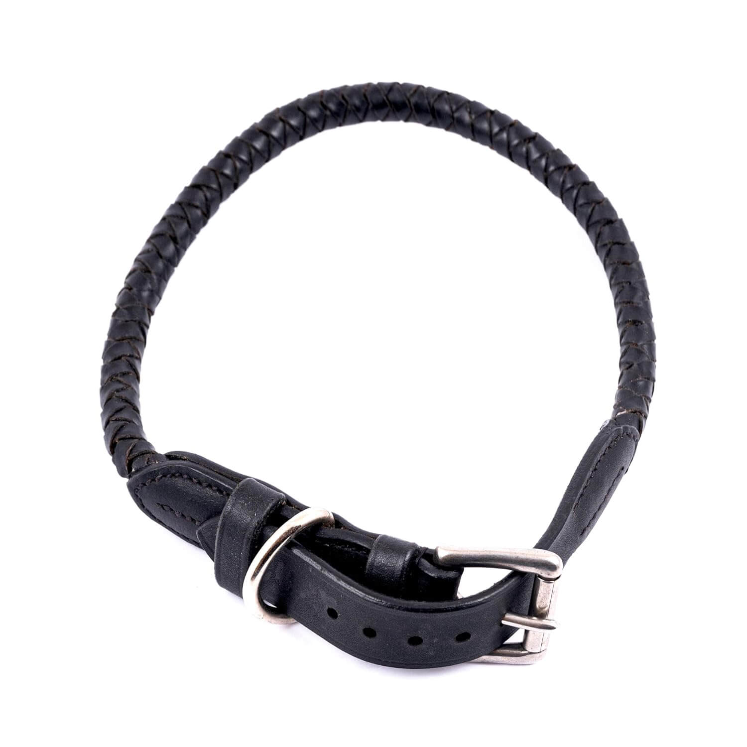 Braided Rolled Drum Dyed (DD) Leather Dog Collar