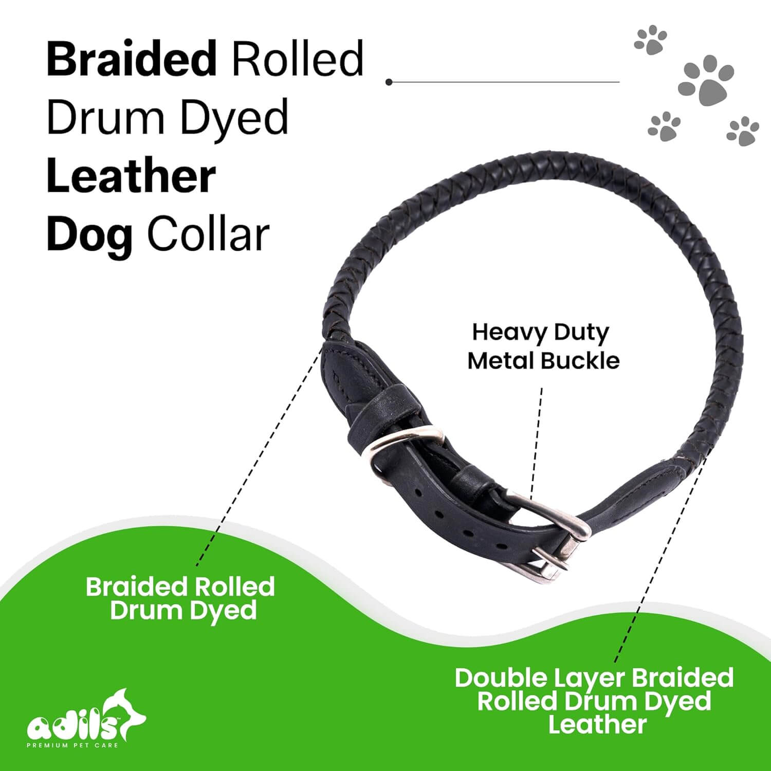 Braided Rolled Drum Dyed (DD) Leather Dog Collar
