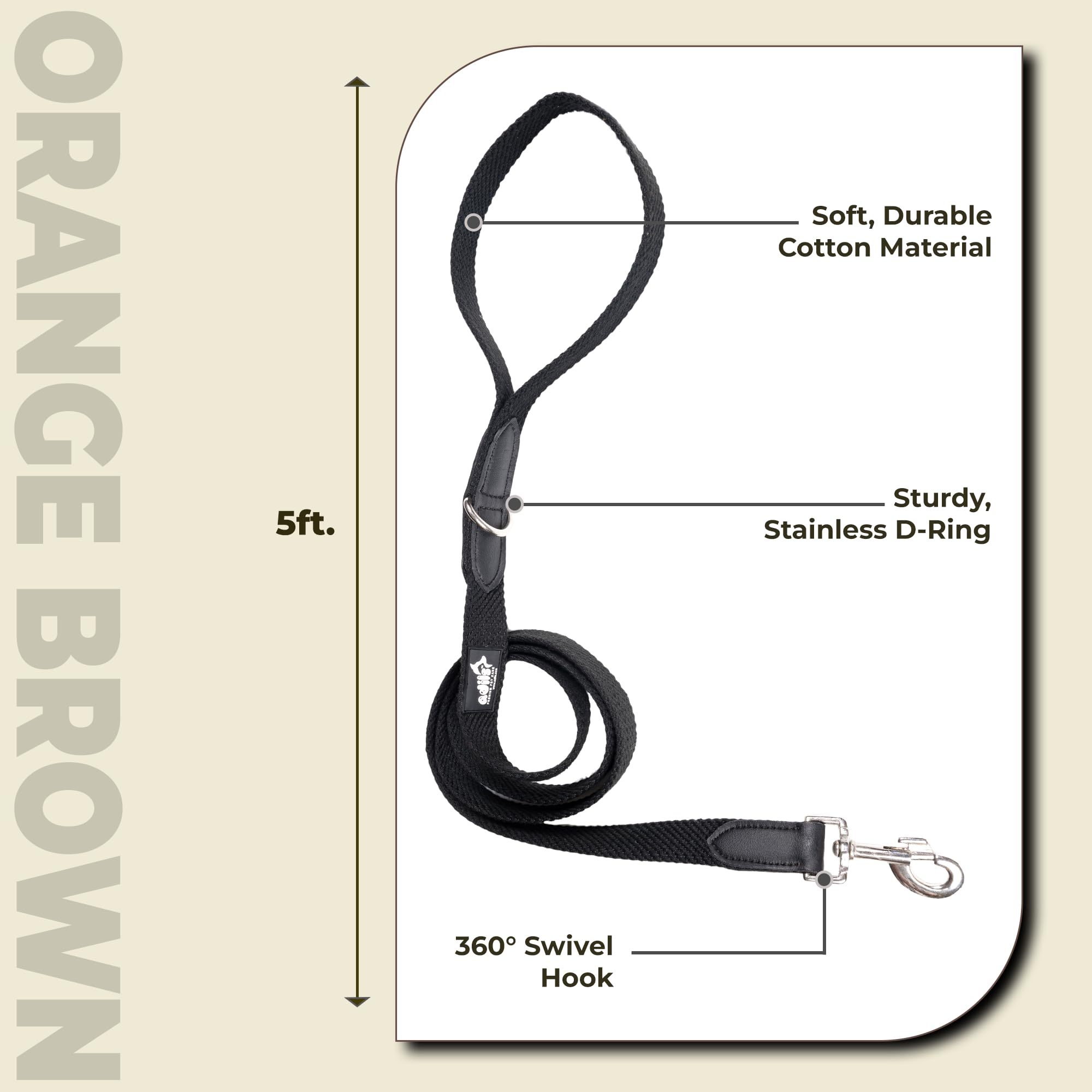 Adil’s 5FT Adjustable Cotton Dog Leash with Soft Leather Handle – Durable Long Lead with 360° Swivel Hook – Strong, Tangle-Free Leash for Walking & Training Small, Medium & Large Dogs