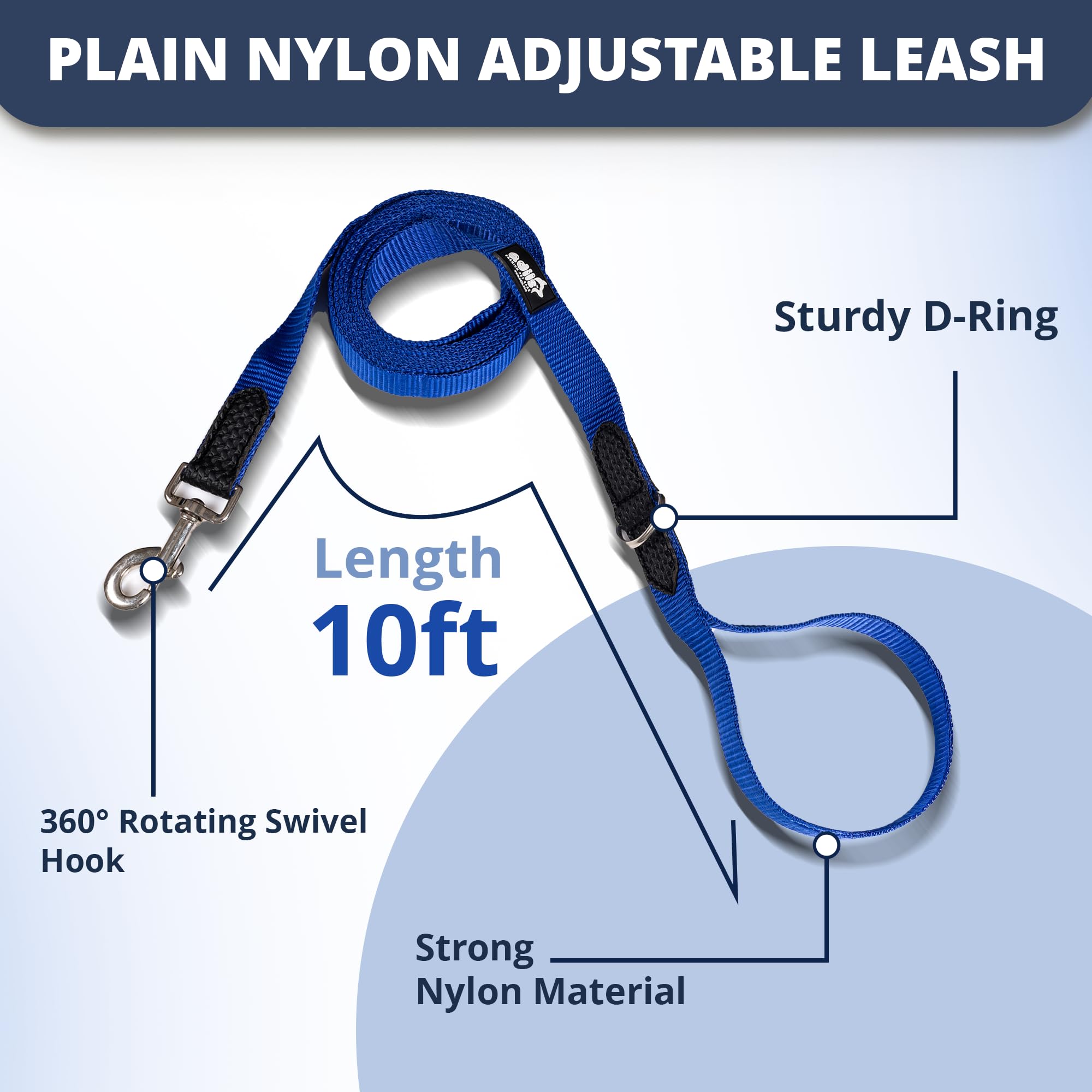 Adil’s 10FT Adjustable Dog Leash Features a Soft Leather Handle, Strong Nylon, and a 360° Swivel Hook—Durable, Comfy, and Ideal for Small to Large Dogs.