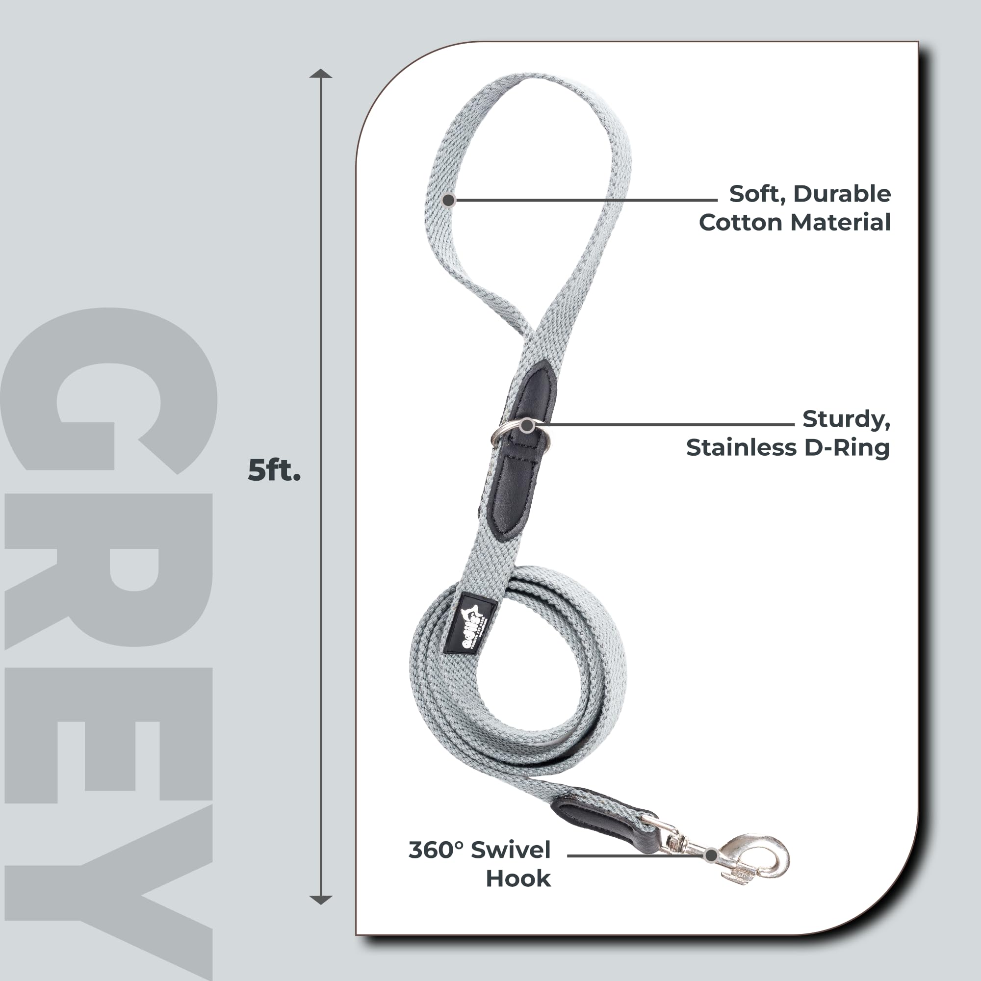 Adil’s 5FT Adjustable Cotton Dog Leash with Soft Leather Handle – Durable Long Lead with 360° Swivel Hook – Strong, Tangle-Free Leash for Walking & Training Small, Medium & Large Dogs