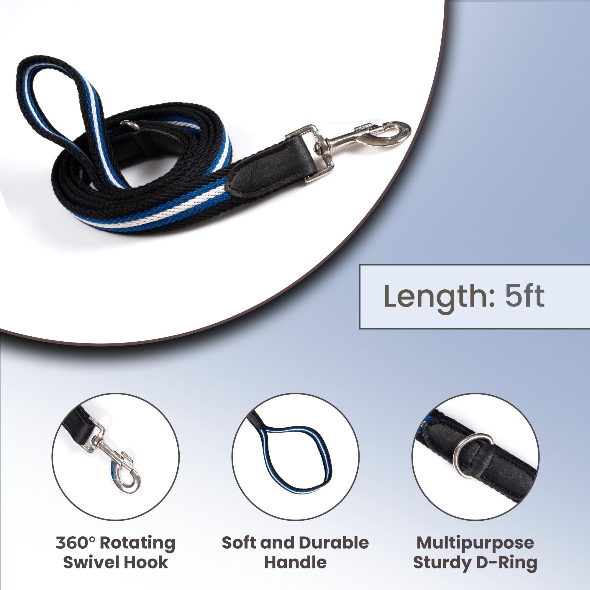 Adil’s Multi Color Cotton Dog Leash – Durable High-Density Cotton with Metal Clasp, 5 Ft Leash for Small, Medium & Large Dogs – Comfortable & Strong Pet Walking Leash