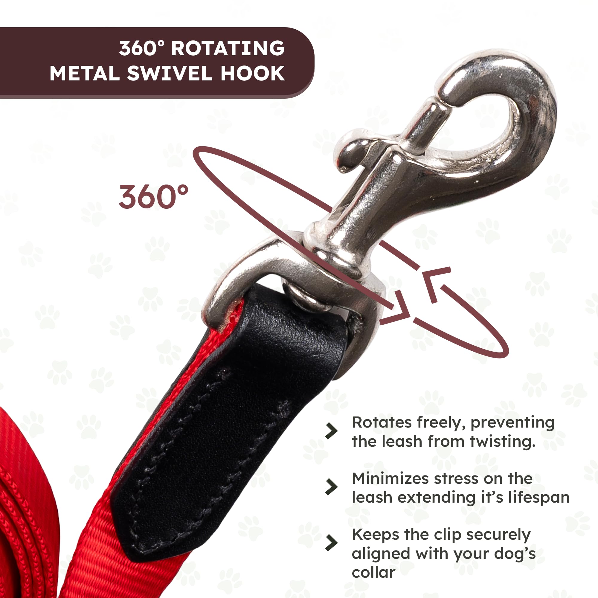 Adil’s Nylon Paw Print Dog Leash – 19mm Wide 5ft Long Durable Lead with 360° Swivel Hook Loop Handle Metal D-Ring Walking Training for Small Medium Pets