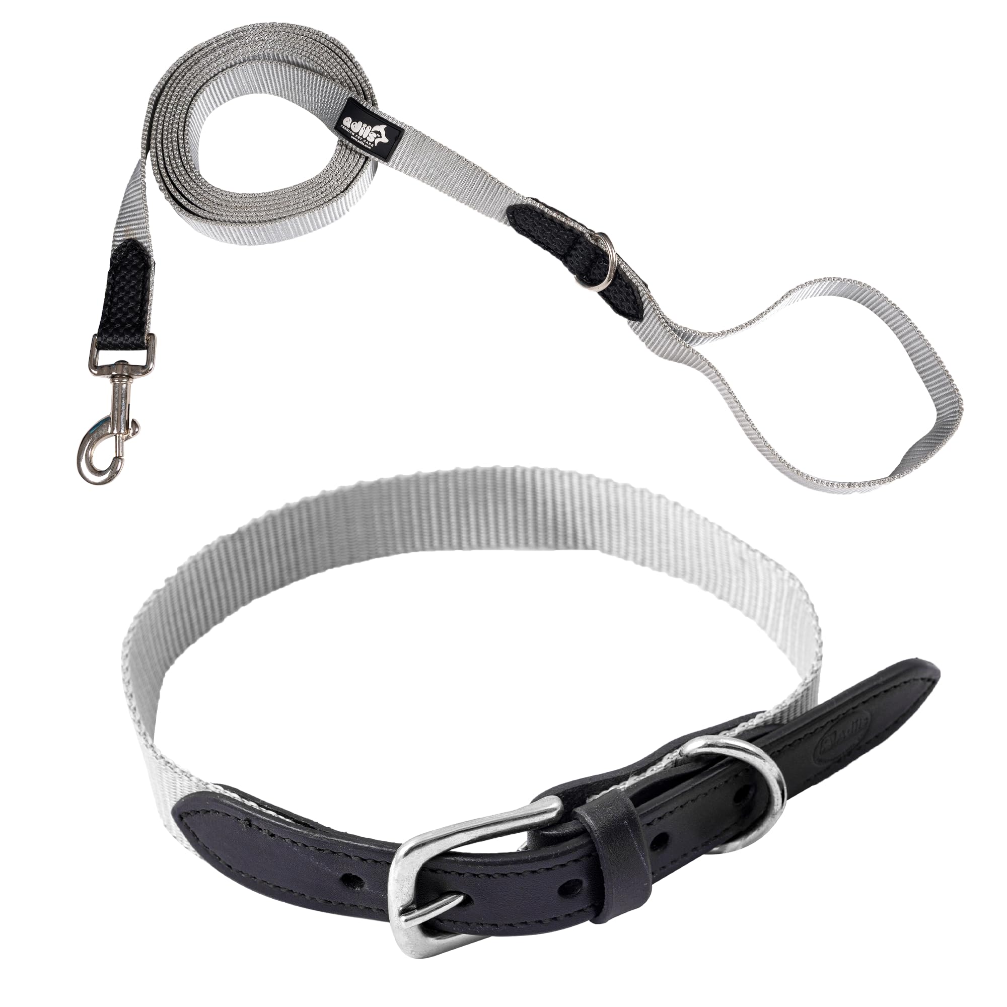 Adil’s Adjustable Plain Nylon with Leather Dog Collar & Leash Combo – Reinforced with Metal Buckle, 360° Swivel Hook, D-Ring & 10ft Leash for Small, Medium & Large Dogs (Purple, Small)