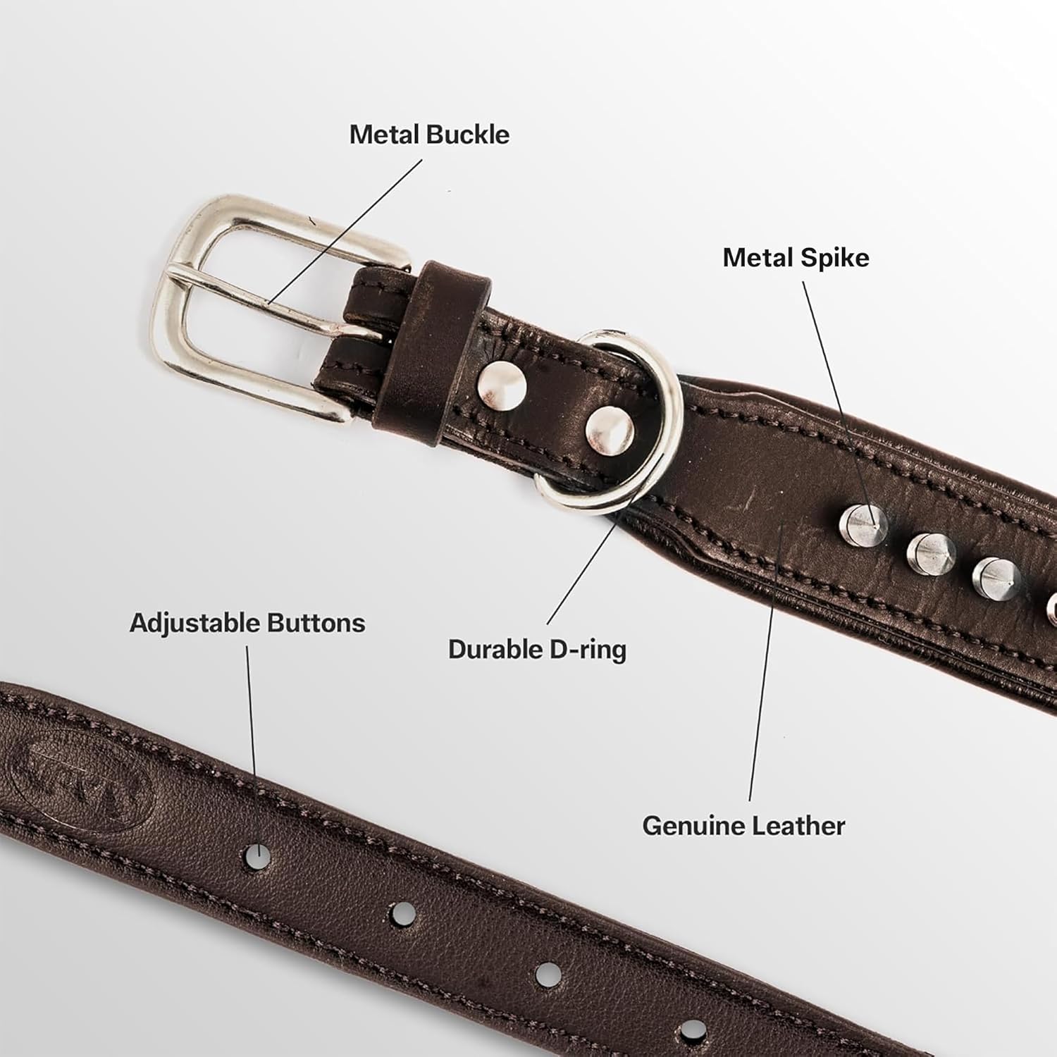 Adil’S Leather Spike Dog Collar for Small, Medium & Large Dogs with Strong Metal D-Ring, Adjustable Collar fits All Neck Size, 1” Width