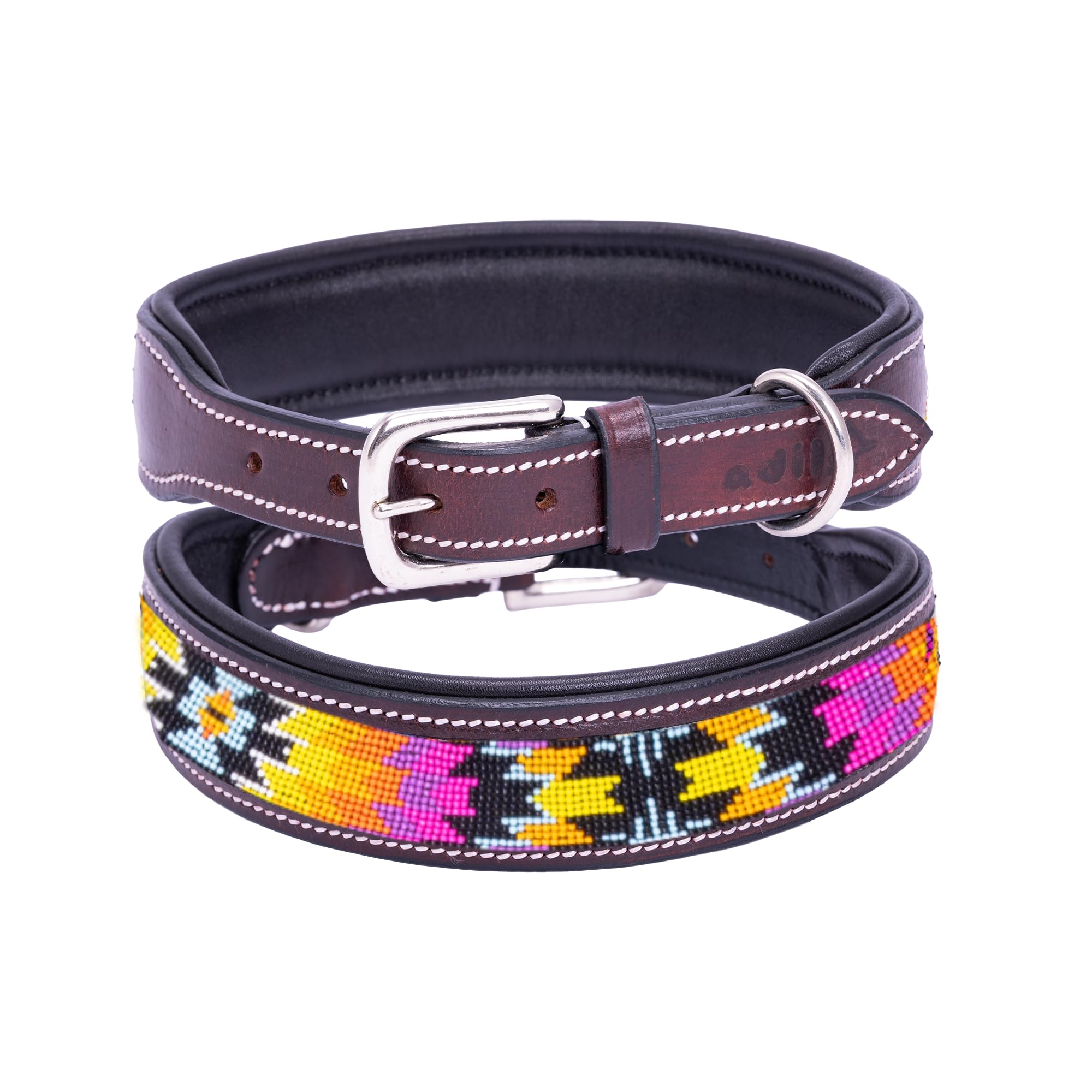 Adil’S Beaded Leather Dog Collar 1.5 Inch Width, Hand Tooled Adjustable Beaded Dog Collars with Strong Metal Buckle & D-Ring Suitable Dogs