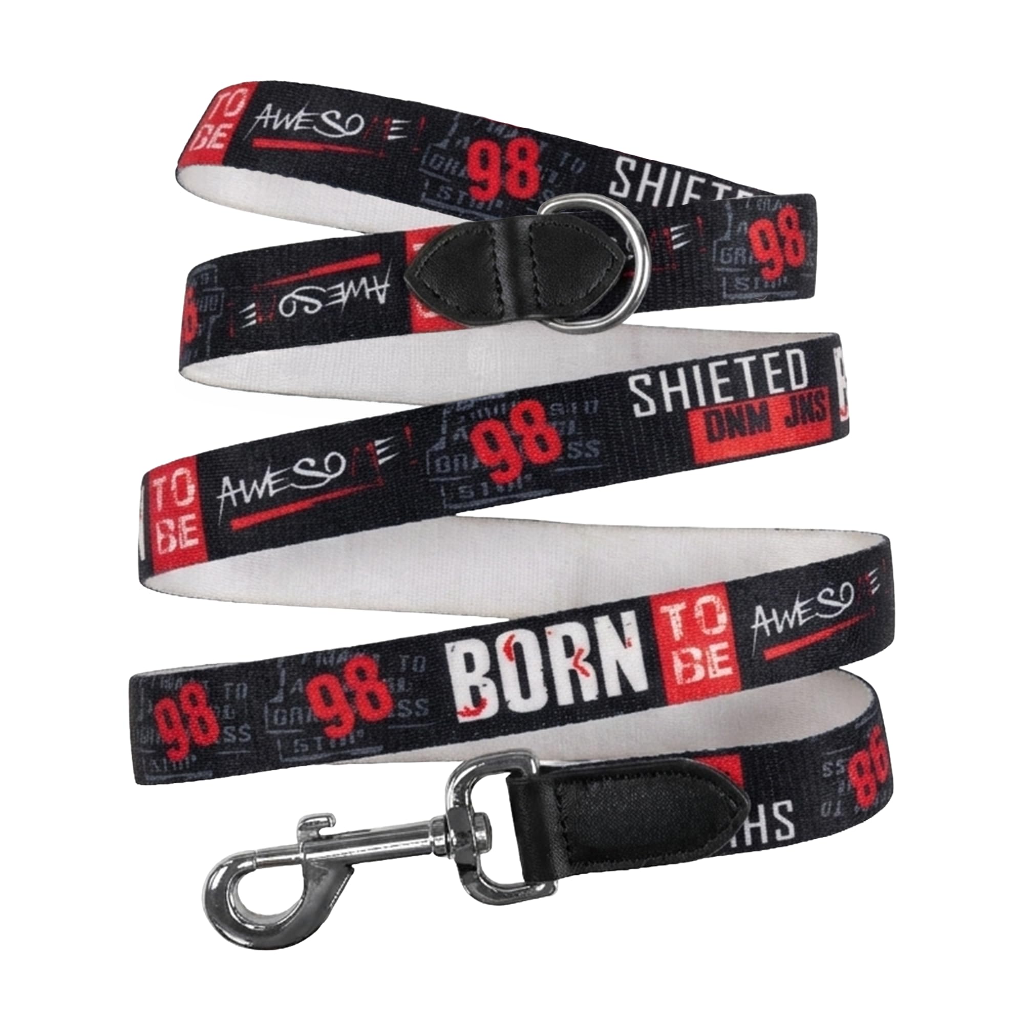 ADIL's Handcrafted Cotton Dog Leash – Premium Graffiti Printed Webbing Pet Walking Lead with Soft Loop Handle 360° Chrome Swivel Hook Strong Metallic D-Ring for Small Medium Large Dogs, 5ft (Black)