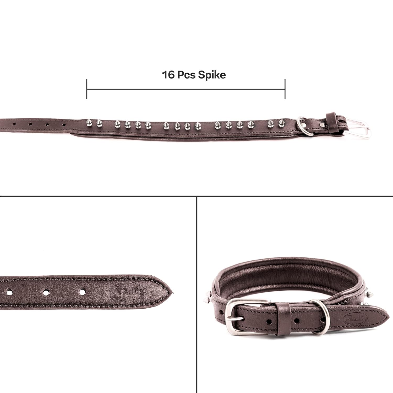 Adil’s Leather Dog Collar 32mm with Spike, Adjustable Metal Buckle Studded Collars for Small, Medium, & Large Dog with D Ring, Width (1”,1.5”,1.25”) Size (14 to 28 in)