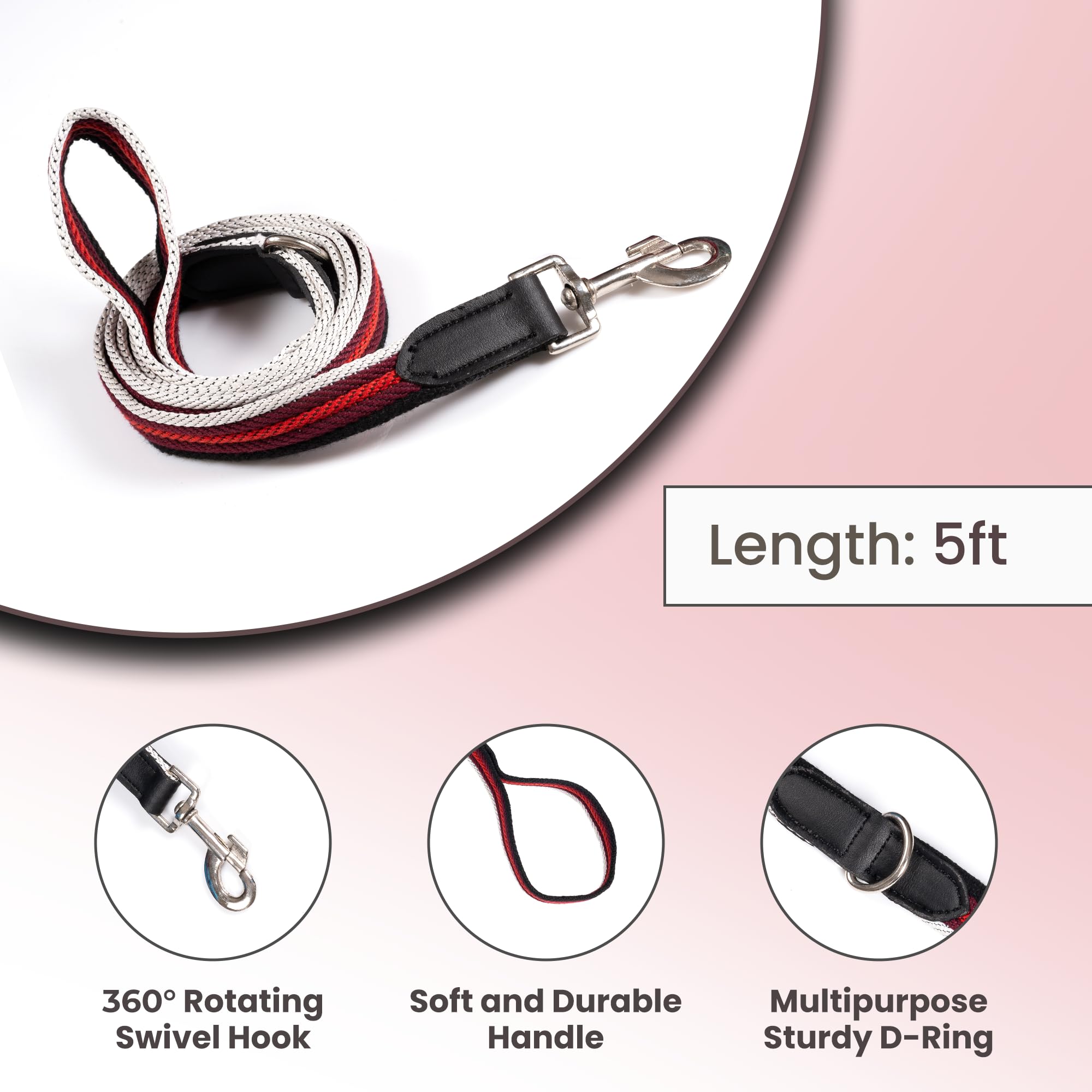 Adil’s Multi Color Cotton Dog Leash – Durable High-Density Cotton with Metal Clasp, 5 Ft Leash for Small, Medium & Large Dogs – Comfortable & Strong Pet Walking Leash