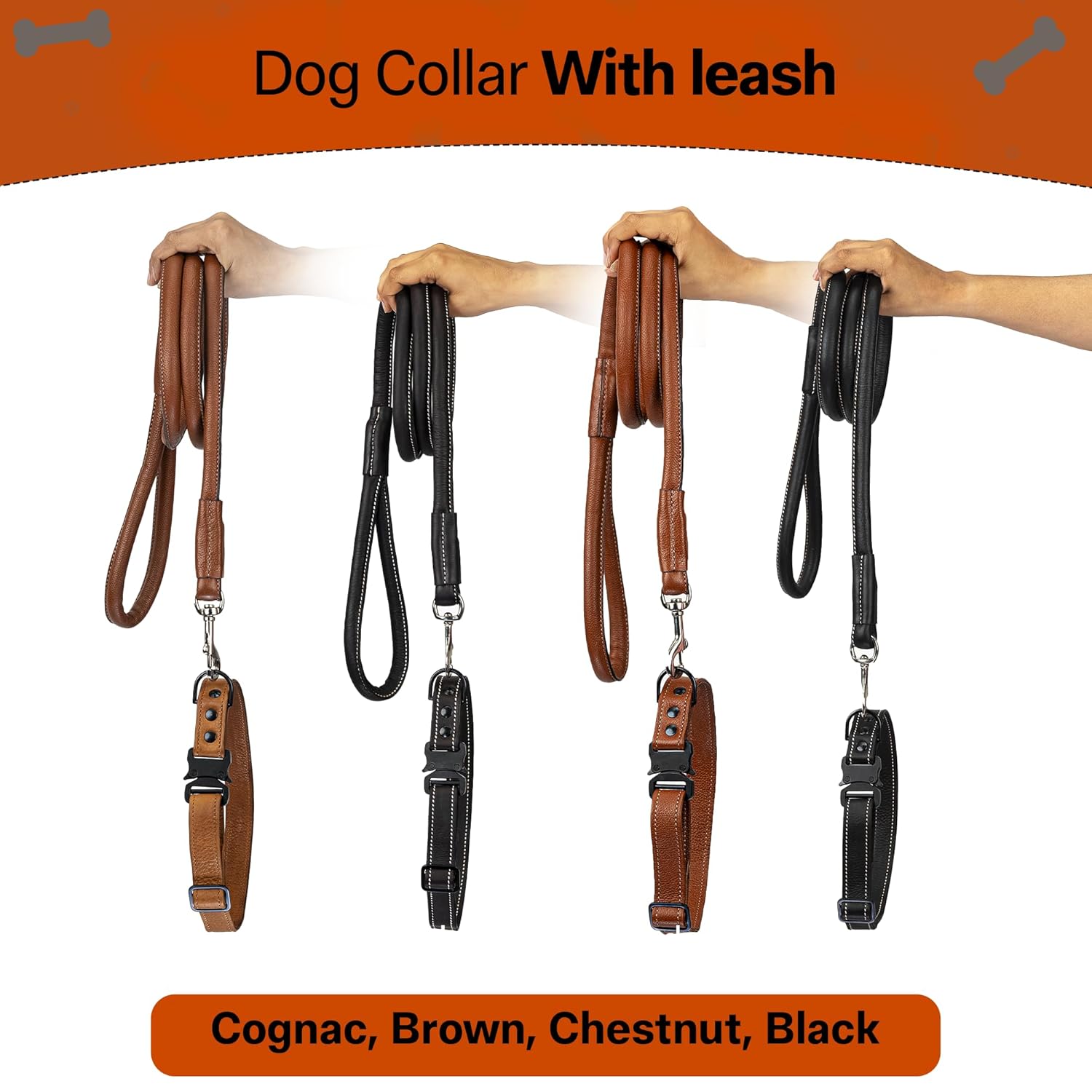 Adil's Softy Leather Dog Collar & Leash Set