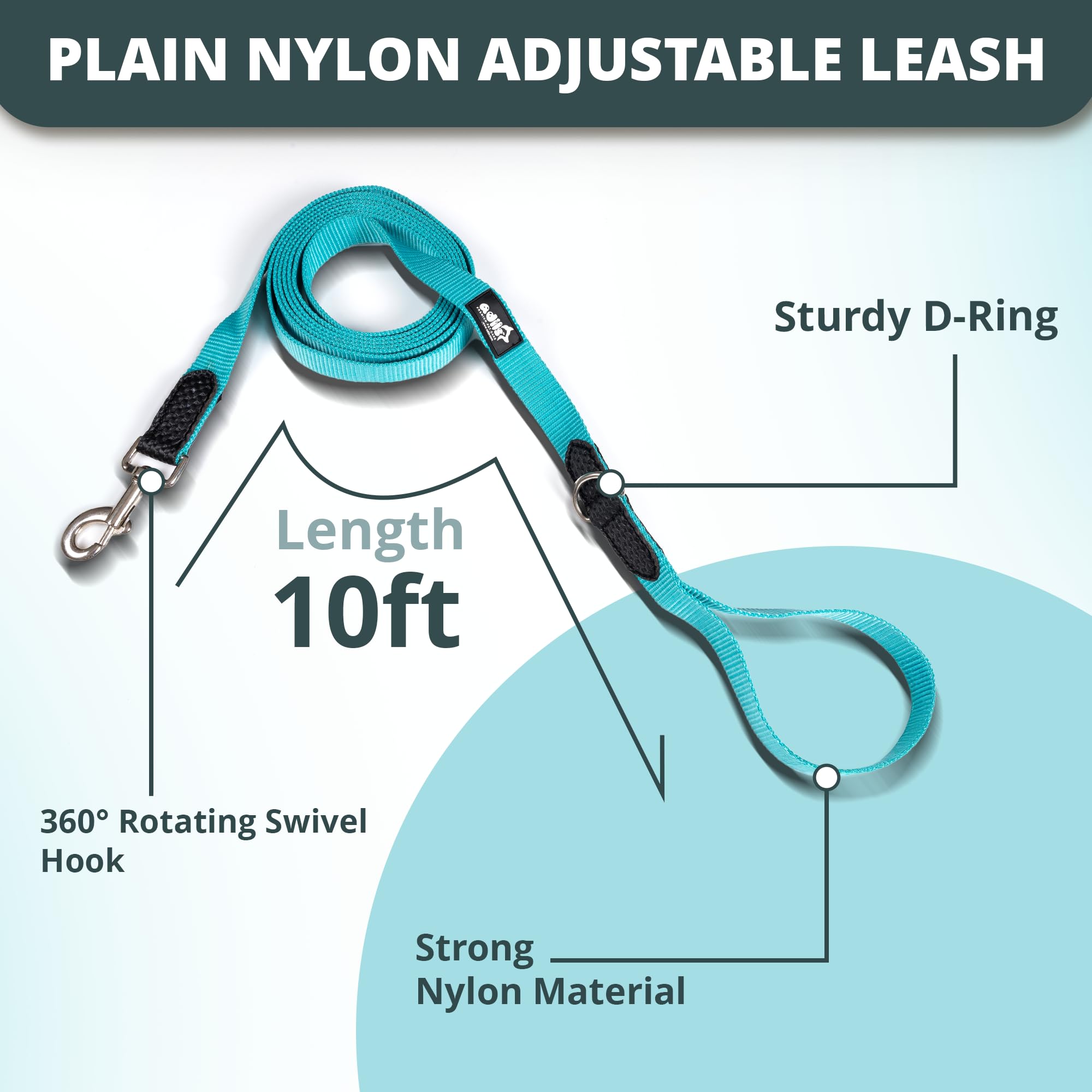 Adil’s 10FT Adjustable Dog Leash Features a Soft Leather Handle, Strong Nylon, and a 360° Swivel Hook—Durable, Comfy, and Ideal for Small to Large Dogs.