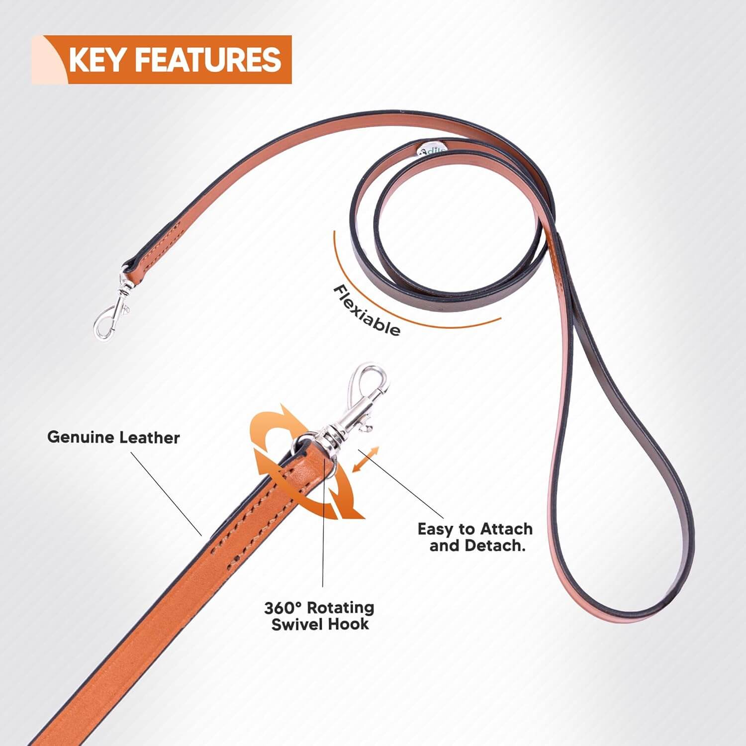 Adil’S Leather Cat Leash – Durable, Stylish & Comfortable Genuine Leather 4ft Long Leash with Secure Trigger Snap Hook for Safe Walks and Outdoor Adventures