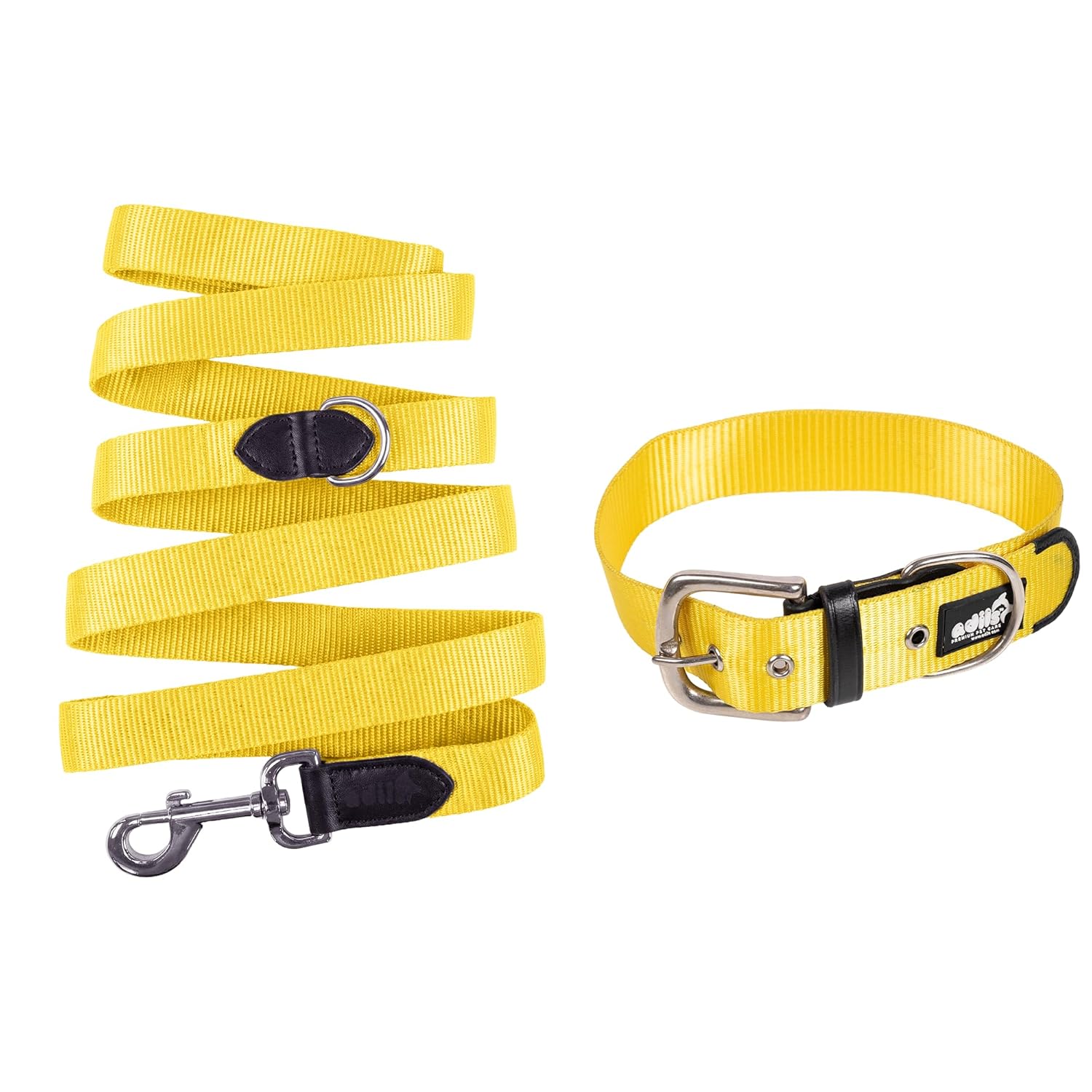 Adil’s Nylon Dog Collar & Leash Combo Set 1.5 Inch Wide Adjustable Collar with Strong Metal Buckle & D-Ring, 5 Ft Durable Leash with 360° Swivel Hook Pets