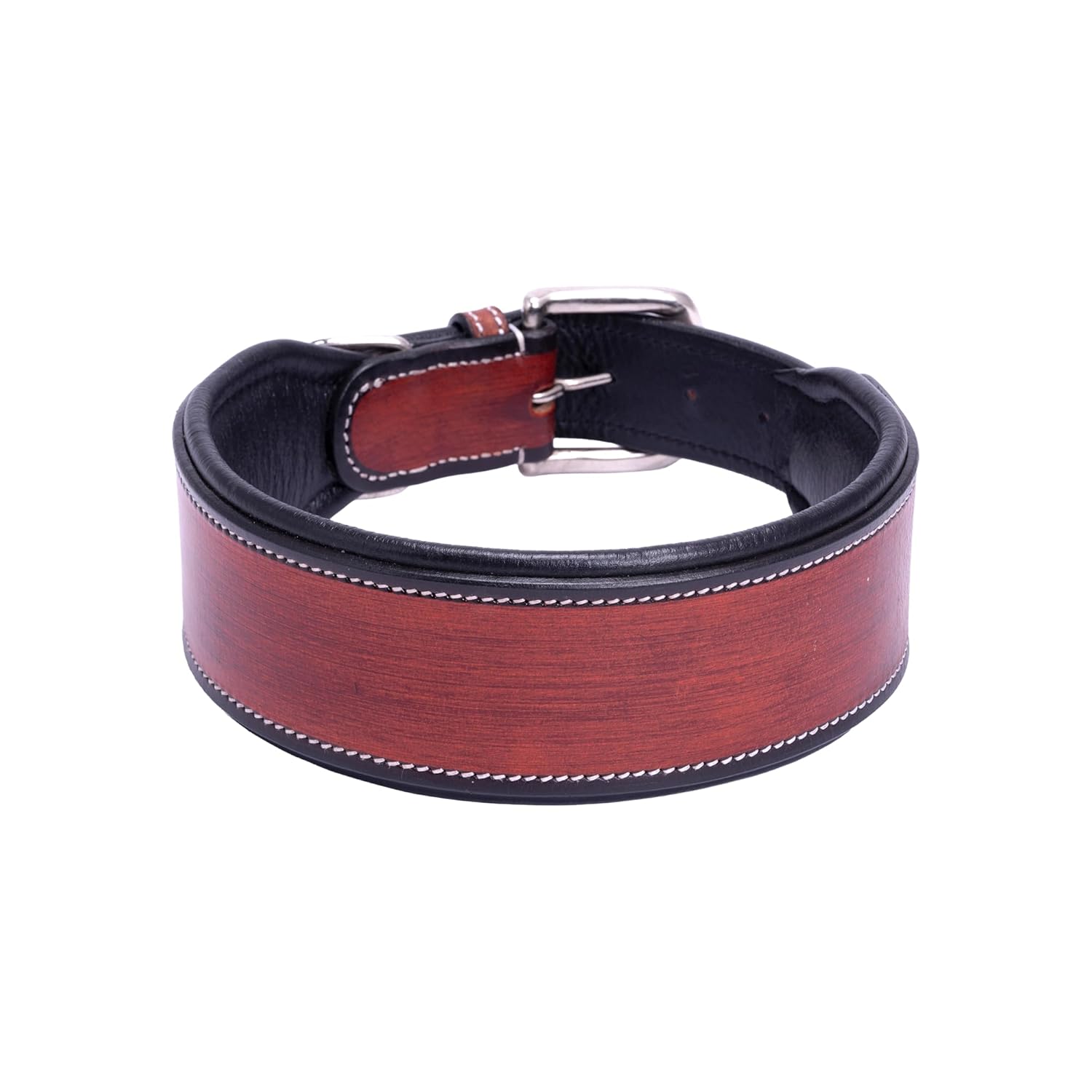 Adil’S supertails Genuine Leather Black Edge Dog Collar 2.5 Inch Width, Heavy Duty, Adjustable Leather Handmade Dog Collar with Strong Metal Buckle, Neck Size: 12” to 26” Color: Orange Brown