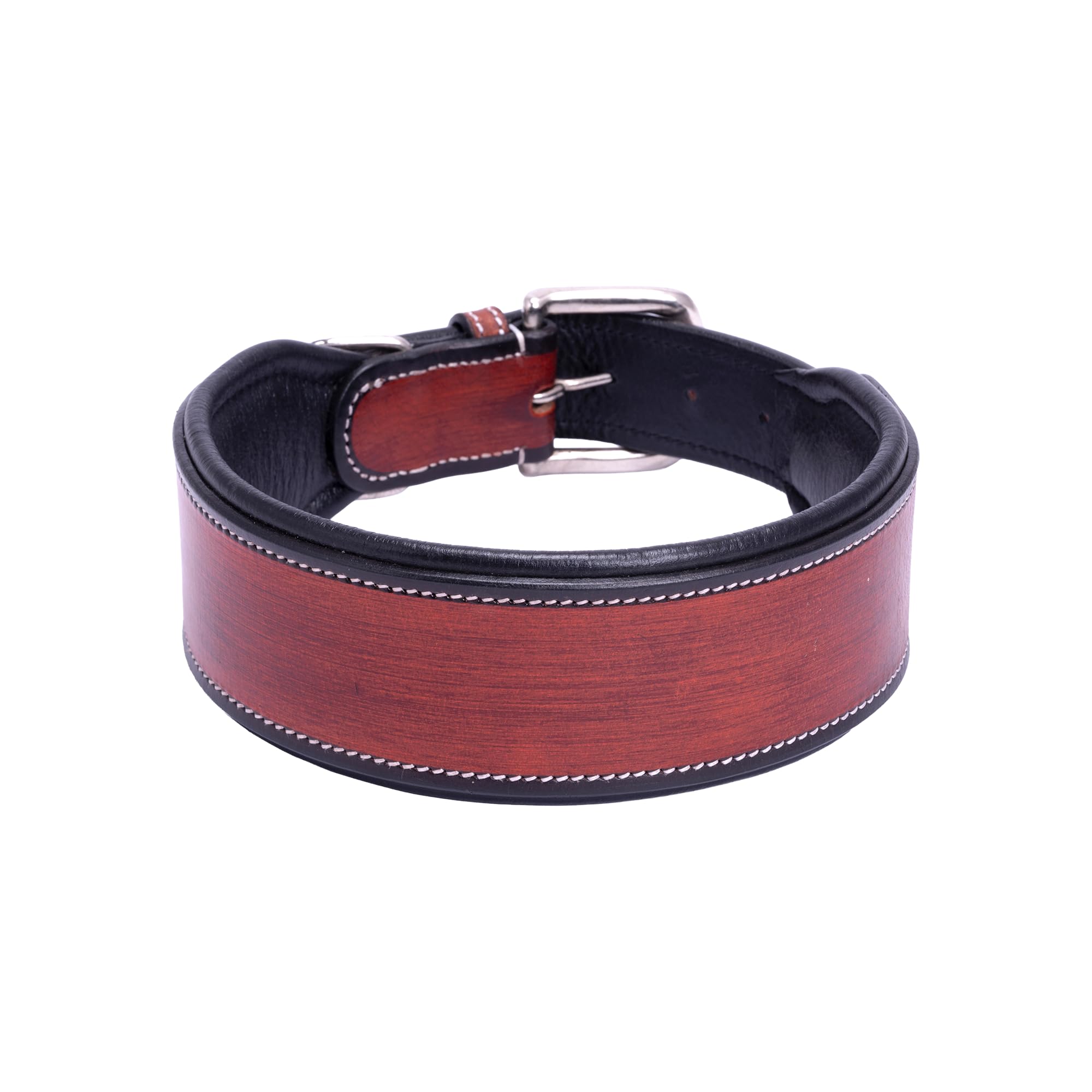 Adil’S supertails Genuine Leather Black Edge Dog Collar 2.5 Inch Width, Heavy Duty, Adjustable Leather Handmade Dog Collar with Strong Metal Buckle, Neck Size: 12” to 26” Color: Orange Brown