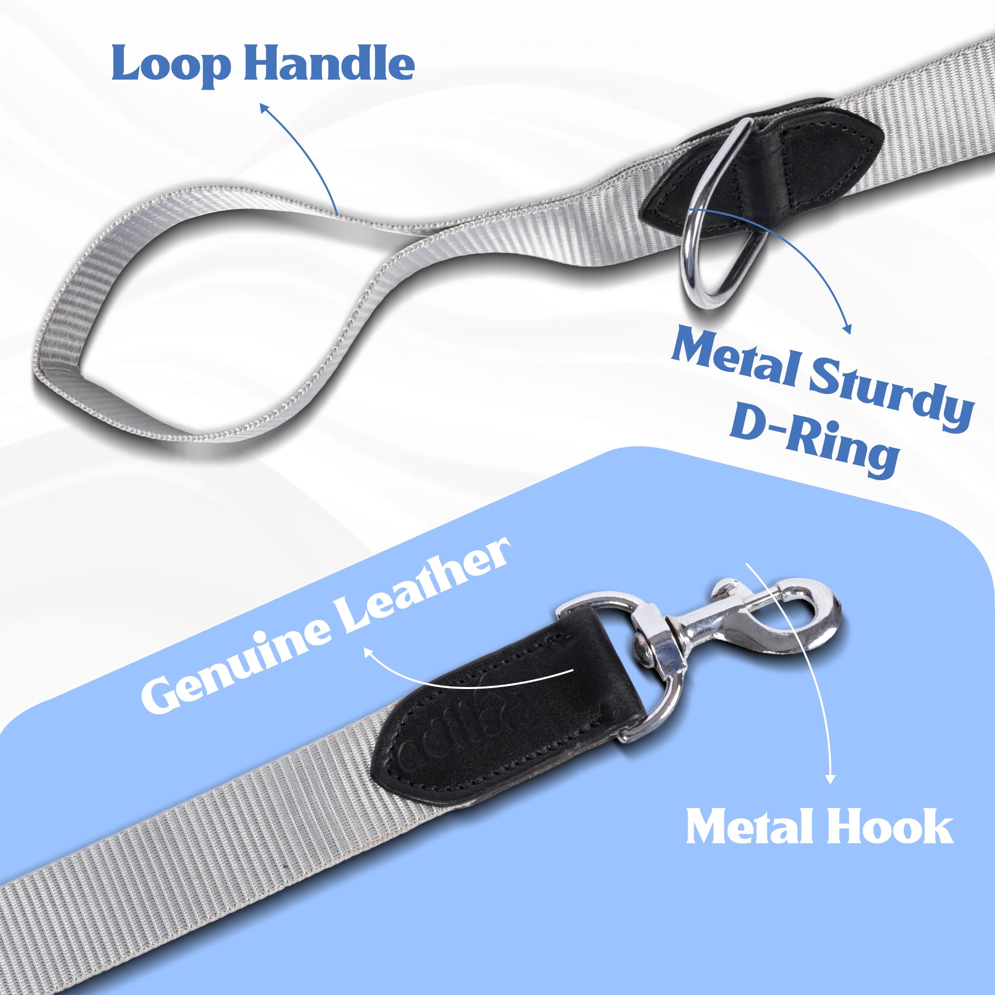 ADIL's Nylon Dog Leash, Heavy Duty Walking Lead with 360° Swivel Metal Hook 1.5 Inch Wide Durable Training Cord with Comfortable Loop Handle for Medium Large Dogs