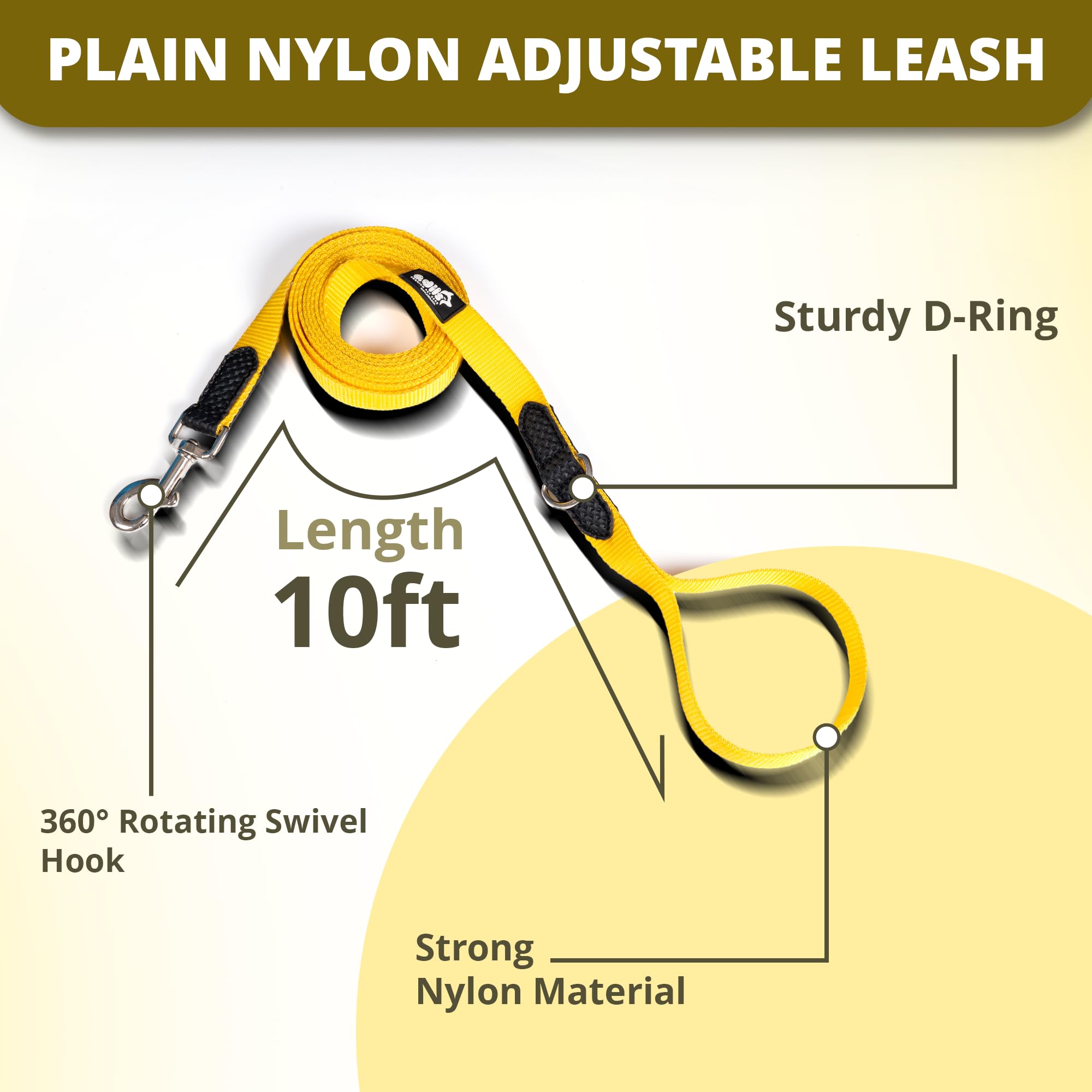 Adil’s 10FT Adjustable Dog Leash Features a Soft Leather Handle, Strong Nylon, and a 360° Swivel Hook—Durable, Comfy, and Ideal for Small to Large Dogs.