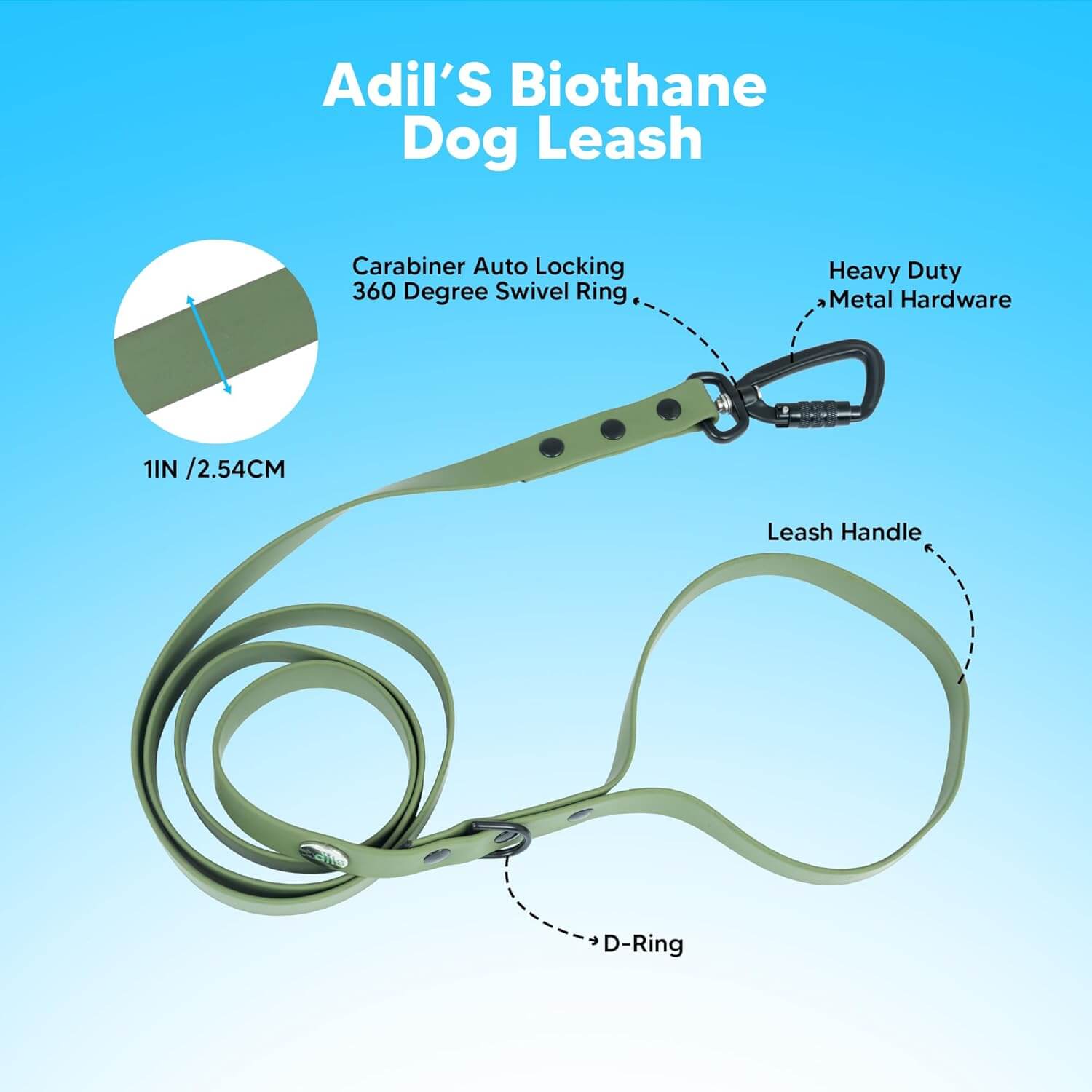 Adil’s Biothane Dog Leash - Waterproof Leashes for Dogs, Metal Hook, Adjustable 5ft Length Suitable for Dogs & Puppies, Ideal for Walking, Running & Training
