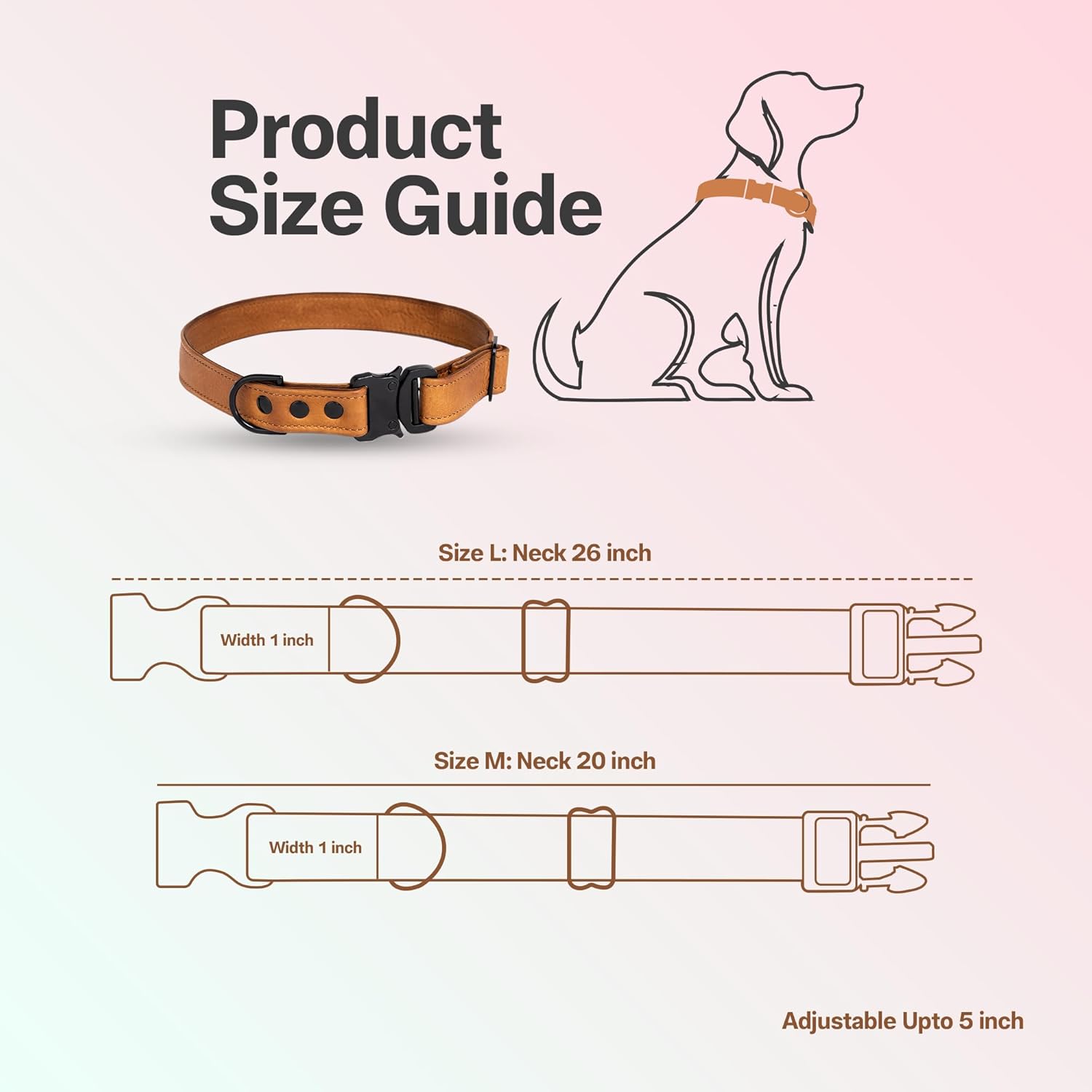 Adil’S Softy Leather Dog Collar 1inch, Dog Neck Belt for Medium to Large Pets – Leather Collars for Dog, Neck Adjustable 12-26 Inch