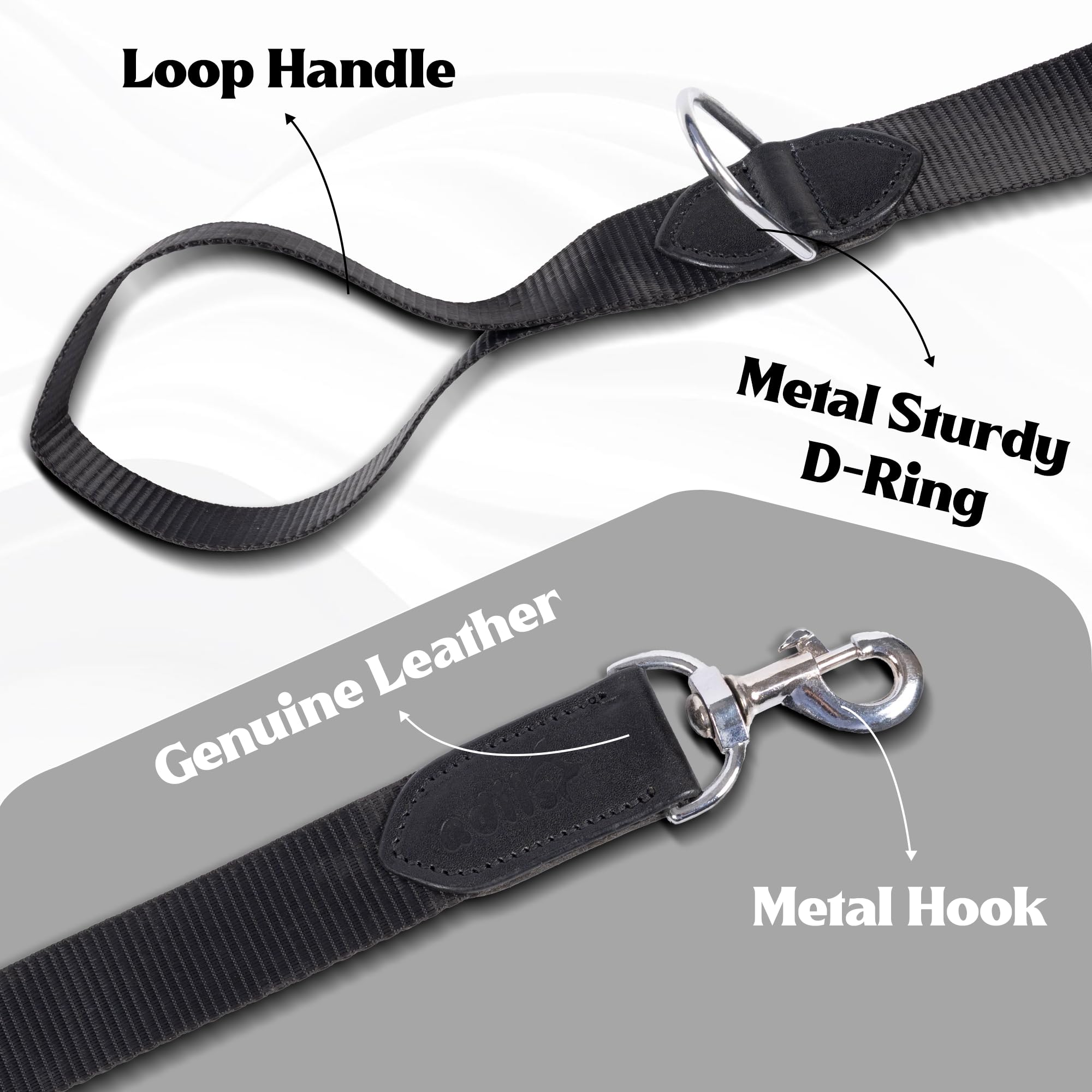 ADIL's Nylon Dog Leash, Heavy Duty Walking Lead with 360° Swivel Metal Hook 1.5 Inch Wide Durable Training Cord with Comfortable Loop Handle for Medium Large Dogs