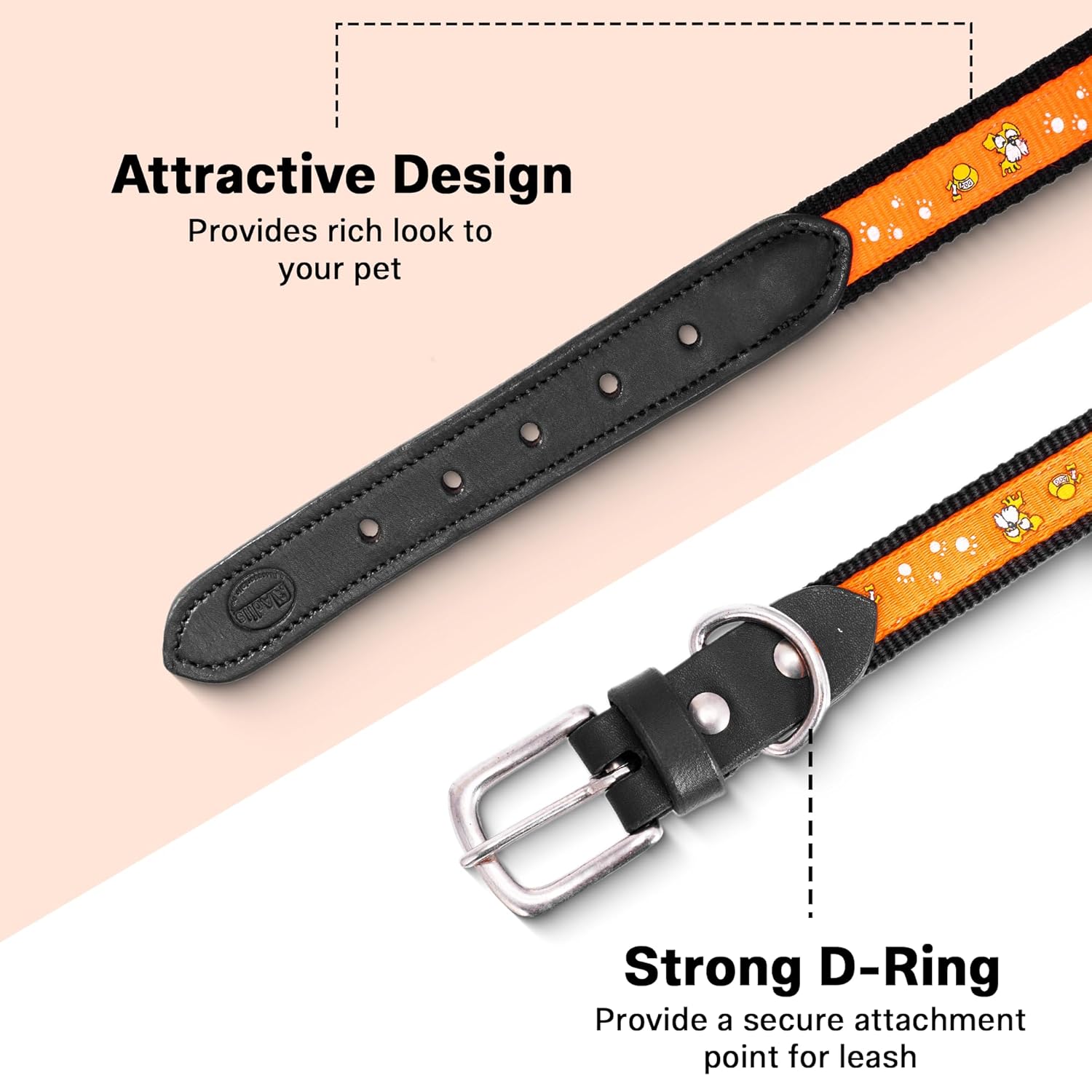 Nylon Dog Collar with Paw Print, Adjustable Metal Buckle