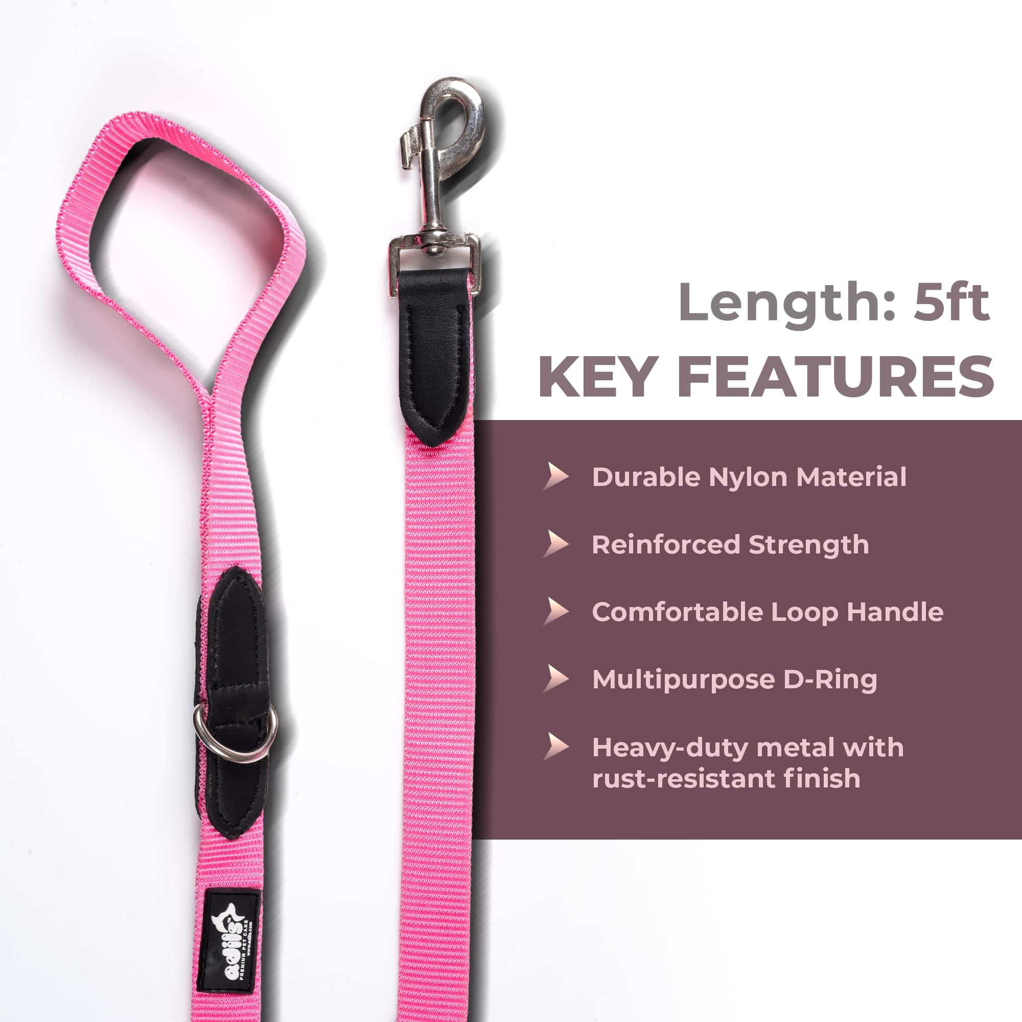 Adil’s 5FT Adjustable Nylon Dog Leash with Soft Leather Handle – Durable Long Lead with 360° Swivel Hook – Strong, Tangle-Free Leash for Walking & Training Small, Medium & Large Dogs
