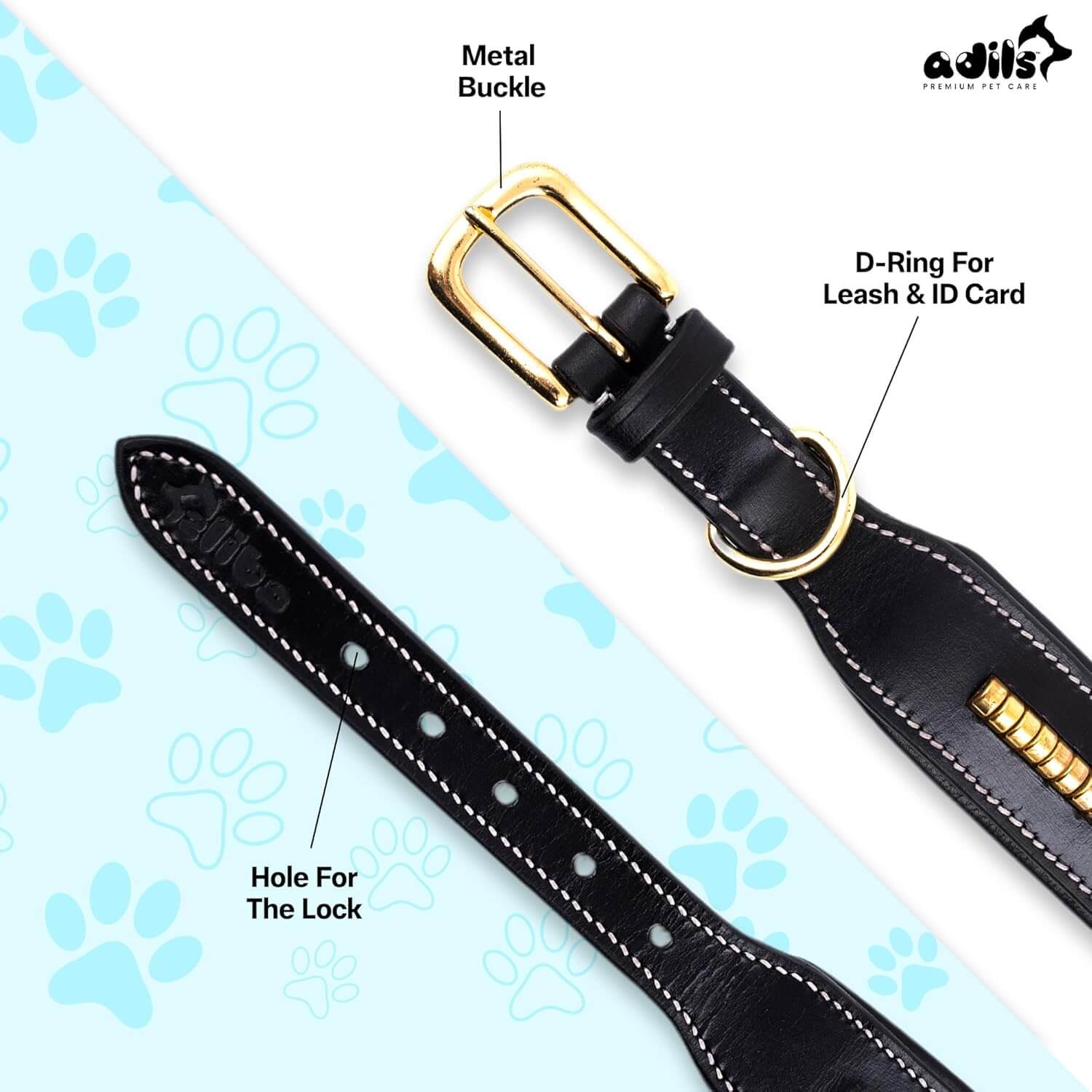 Adil's Genuine Leather 1.5" Mid Chain Dog Collar for Medium to Large Dogs