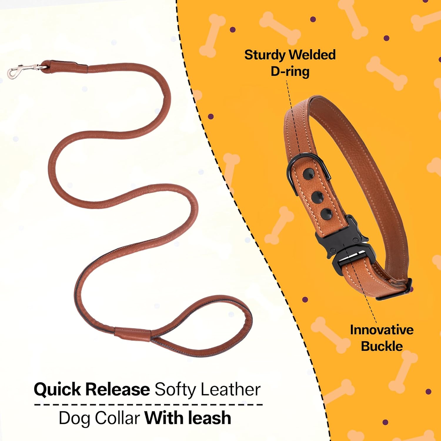 Adil's Softy Leather Dog Collar & Leash Set