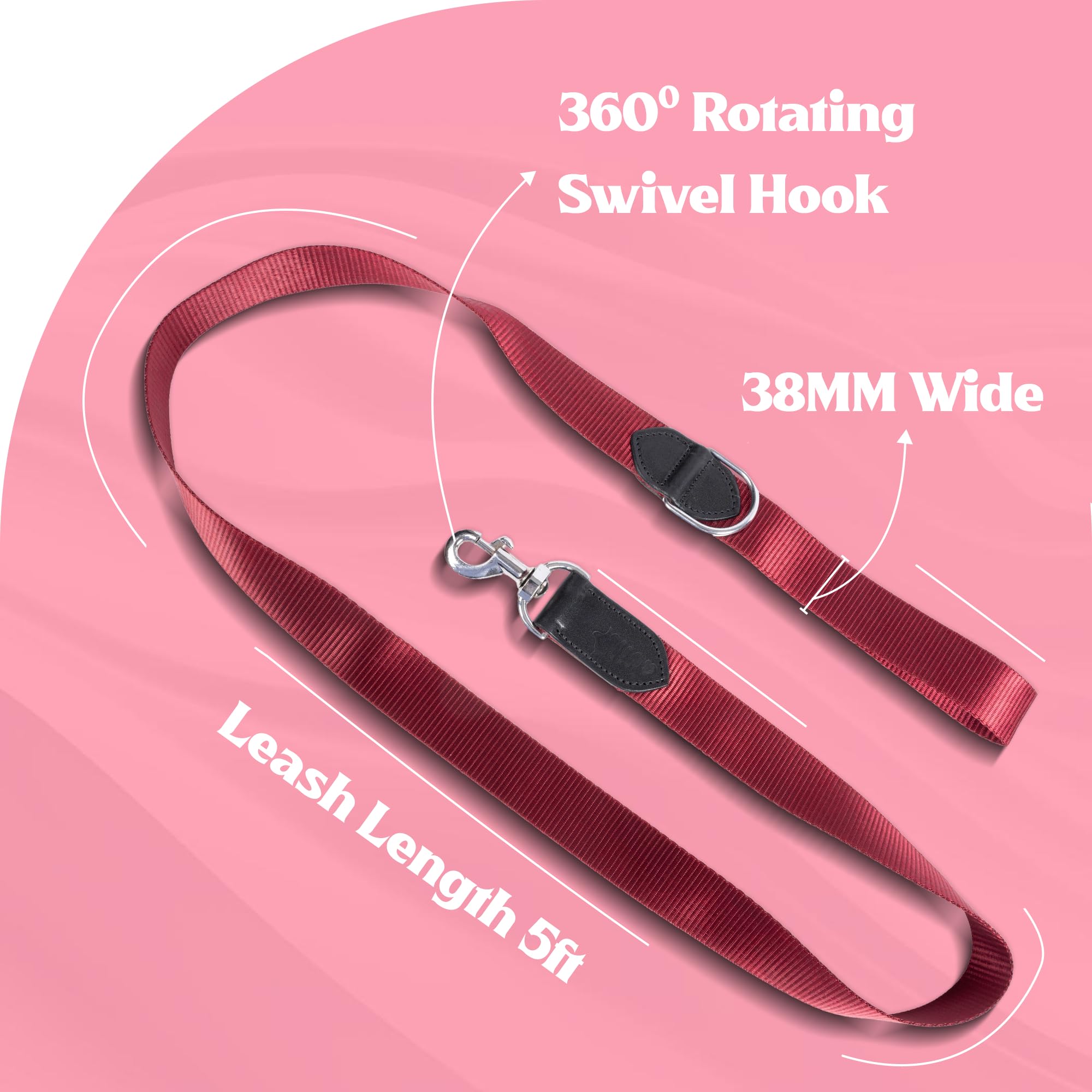 ADIL's Nylon Dog Leash, Heavy Duty Walking Lead with 360° Swivel Metal Hook 1.5 Inch Wide Durable Training Cord with Comfortable Loop Handle for Medium Large Dogs