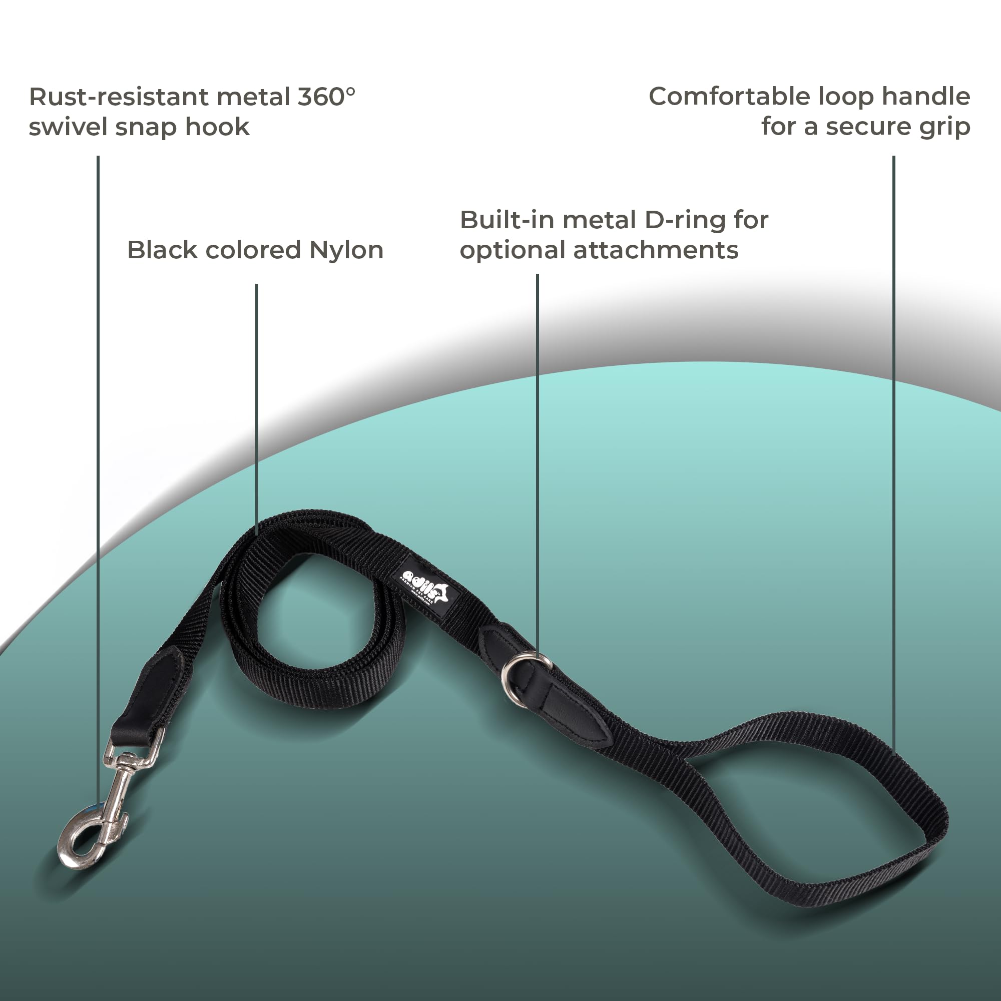 Adil’s 5FT Adjustable Nylon Dog Leash with Soft Leather Handle – Durable Long Lead with 360° Swivel Hook – Strong, Tangle-Free Leash for Walking & Training Small, Medium & Large Dogs