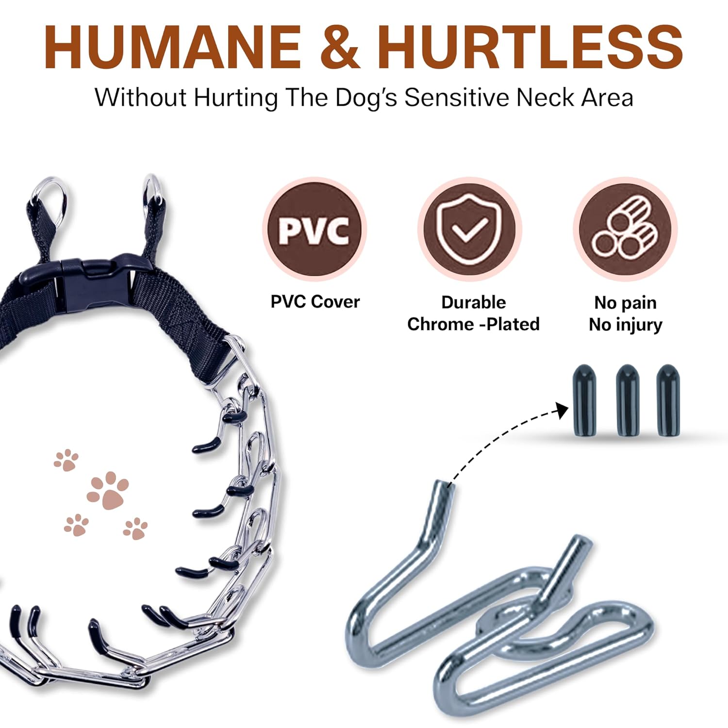 ADIL'S Prong Dog Collar with Protective Black End Plastic Caps - Adjustable Choke Collar with Quick-Release Buckle