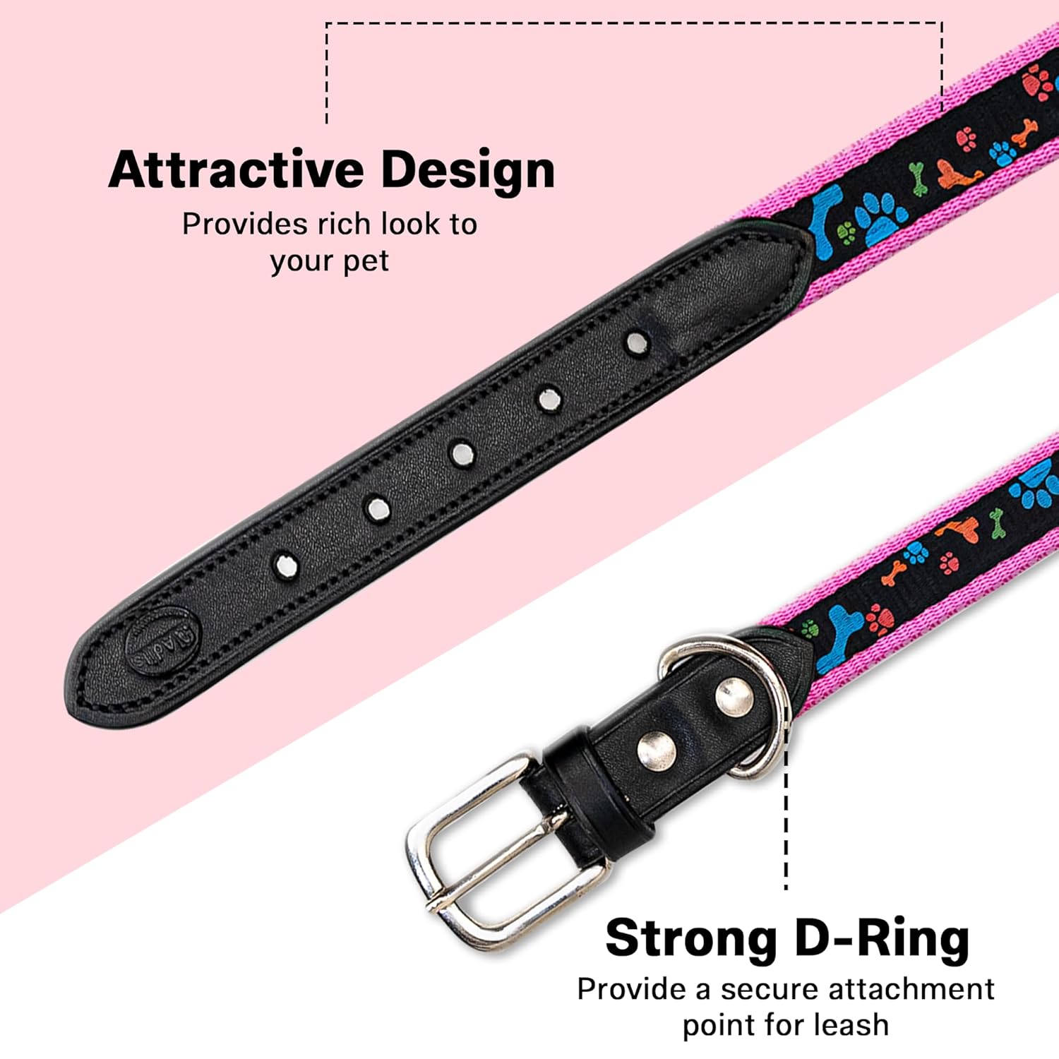 Adil’S Paw Print Nylon Dog Collar, Adjustable Metal Buckle with D-Ring Width: 1 inch for Small, Medium & Large Dogs, Pet Collar for All Breeds
