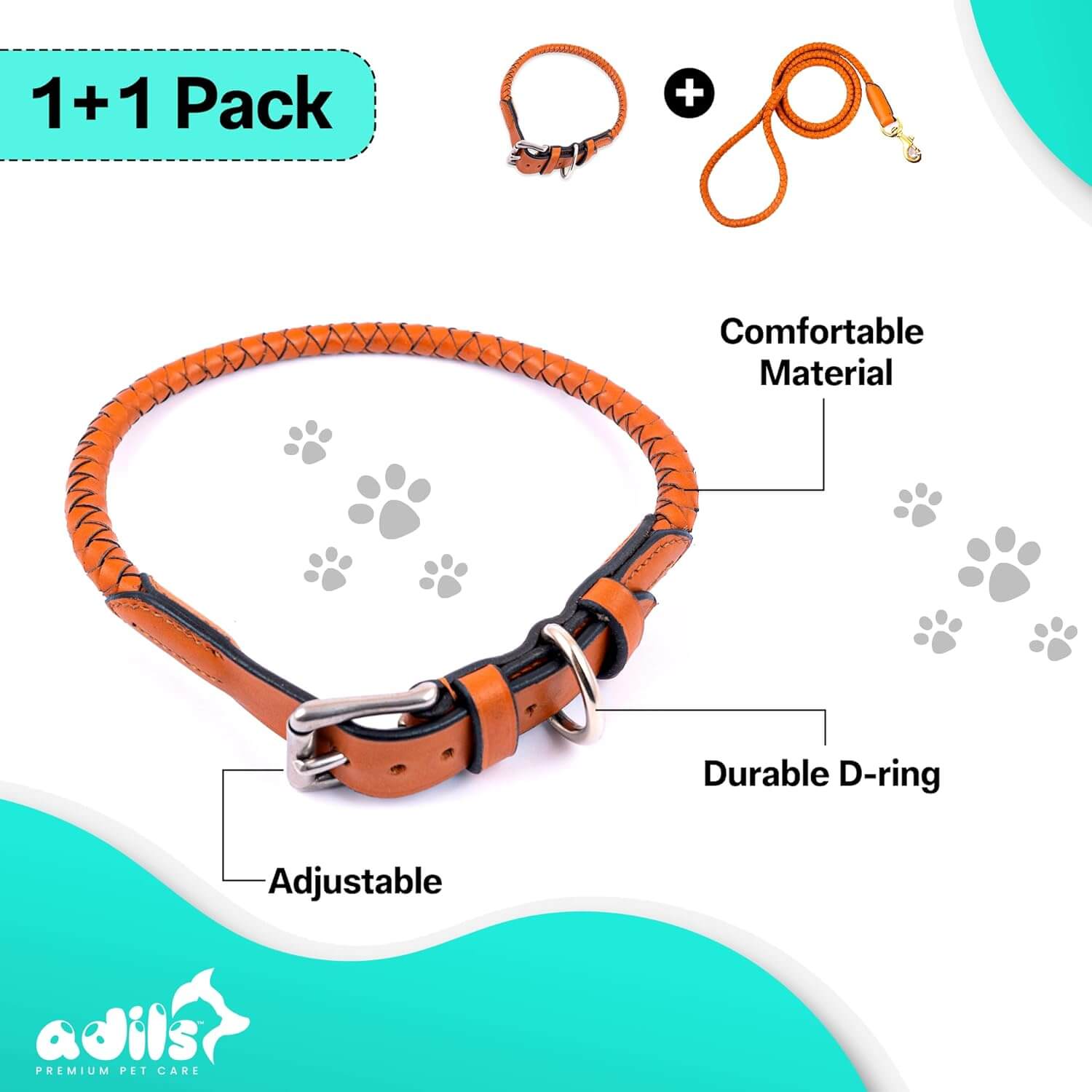 Braided Rolled Drum Dyed (DD) Leather Dog Collar & Leash