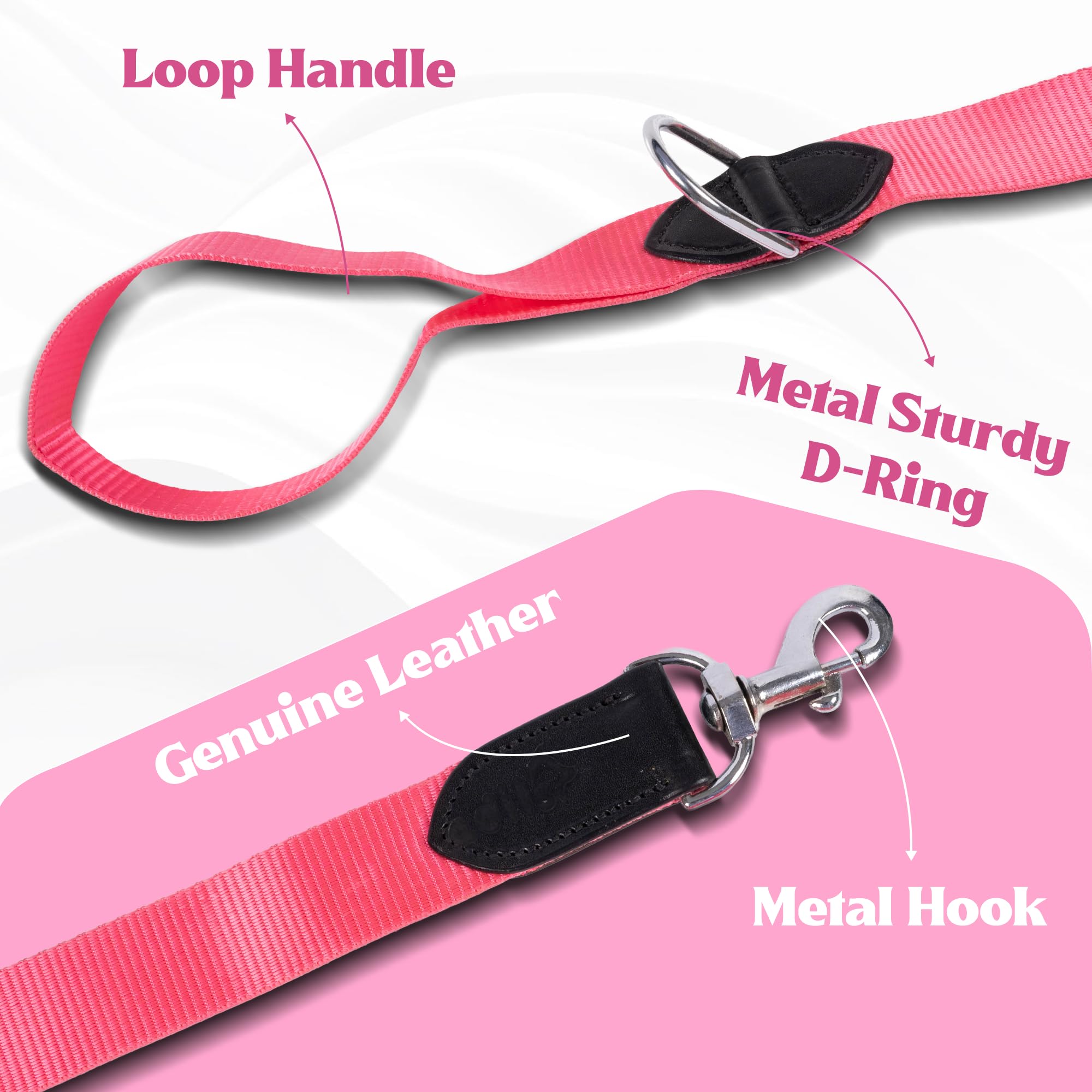 ADIL's Nylon Dog Leash, Heavy Duty Walking Lead with 360° Swivel Metal Hook 1.5 Inch Wide Durable Training Cord with Comfortable Loop Handle for Medium Large Dogs