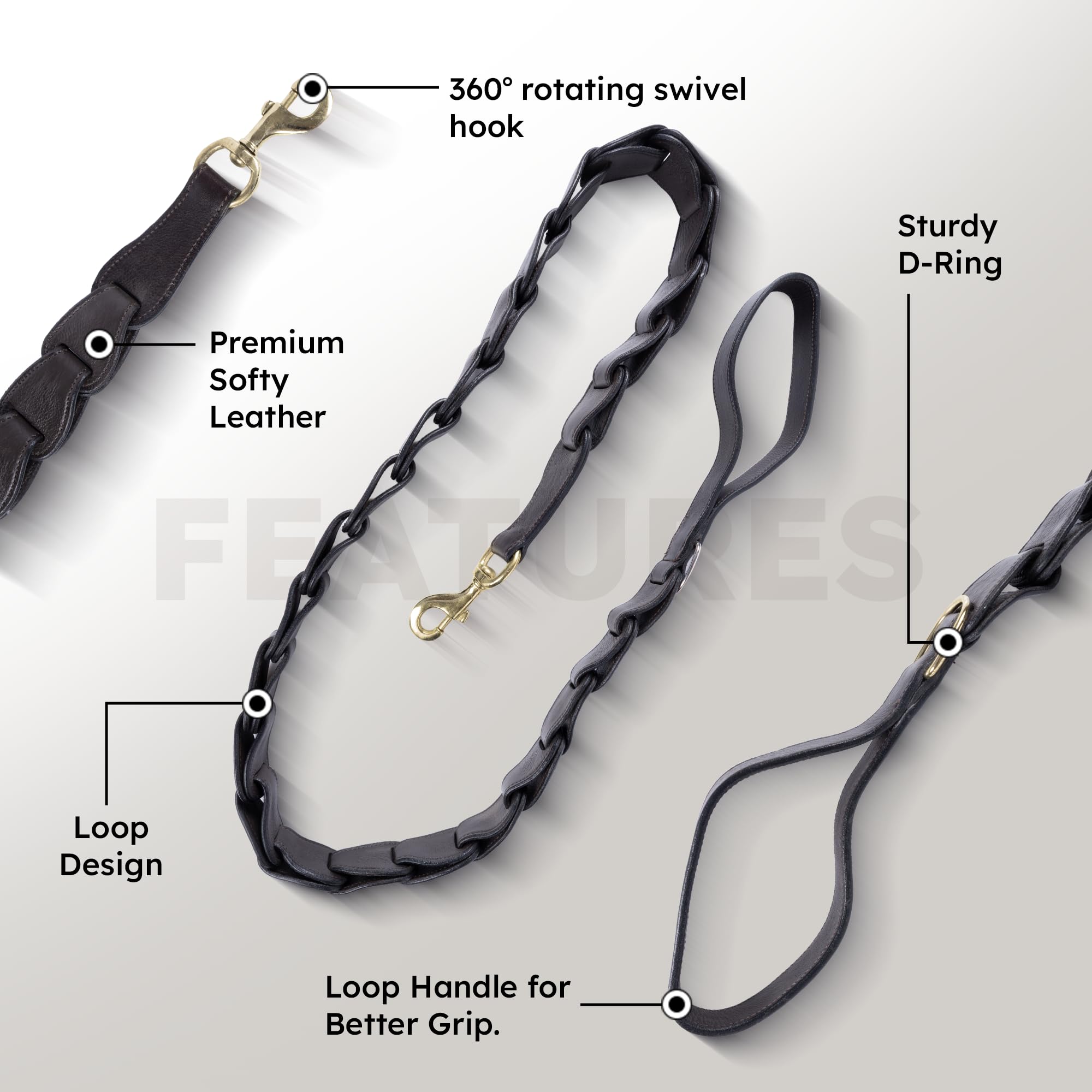 Adil's Premium Softy Leather Dog Leash 5ft Long 1 Inch Wide Braided Leash with Loop Handle 360° Golden Swivel Hook Strong D-Ring Durable Walking Training Lead for Small Medium Large Pets